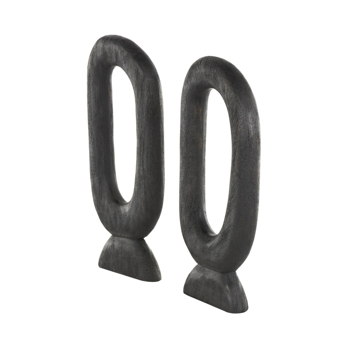 Deco 79 Mango Wood Abstract Decorative Sculpture Cutout Oval Home Decor Statues, Set of 2 Accent Figurines 20", 18"H, Black