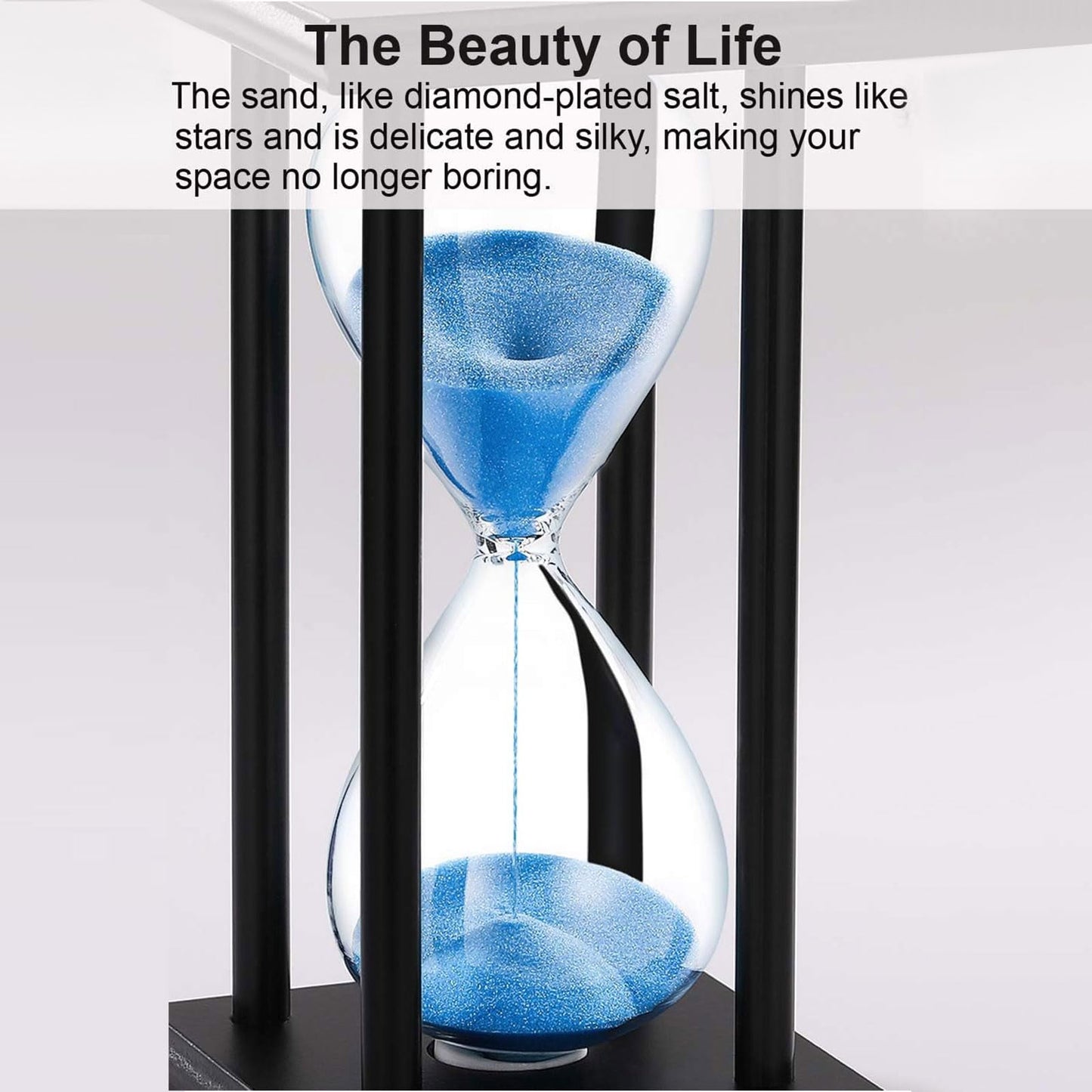 SuLiao Wood Hourglass 60 Minute, Black Wooden Stand Sand Timer Clock, Blue Sand Watch 60 Min, Antiguo Reloj De Arena 1 Hora, Large Unique One Hour Glass Sandglass for Home, Desk, Office Decorative