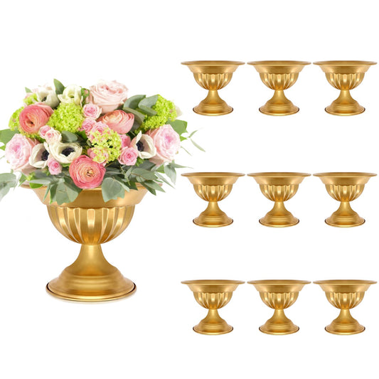AZXTOPSEZ Gold Flower Vases for Centerpieces: Wedding Compote Bowl 5.1 Inch Small Urn Vase Metal Pedestal Vase for Table Party Event Set of 10