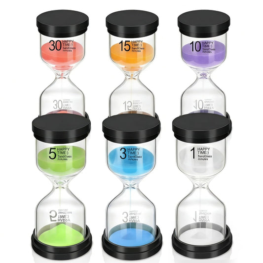 6 Pack Sand Timer Set, 6 Colors Hourglass Sand Timers 1/3/5/10/15/30 Minutes Sandglass Timers Sand Clock Timer for Classroom Games Home Office Decor Cooking with Protective Cover