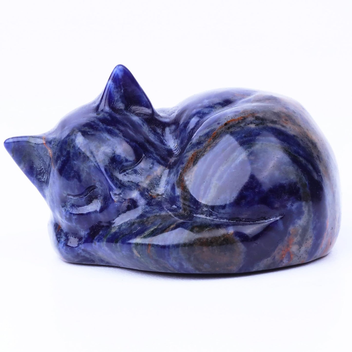 Ytbeoxk Crystal Cat Figurine, 2" Blue Sodalite Sleeping Cat Statue