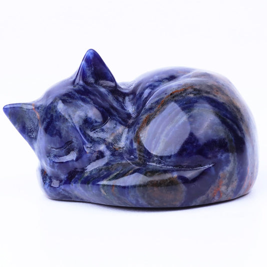 Ytbeoxk Crystal Cat Figurine, 2" Blue Sodalite Sleeping Cat Statue