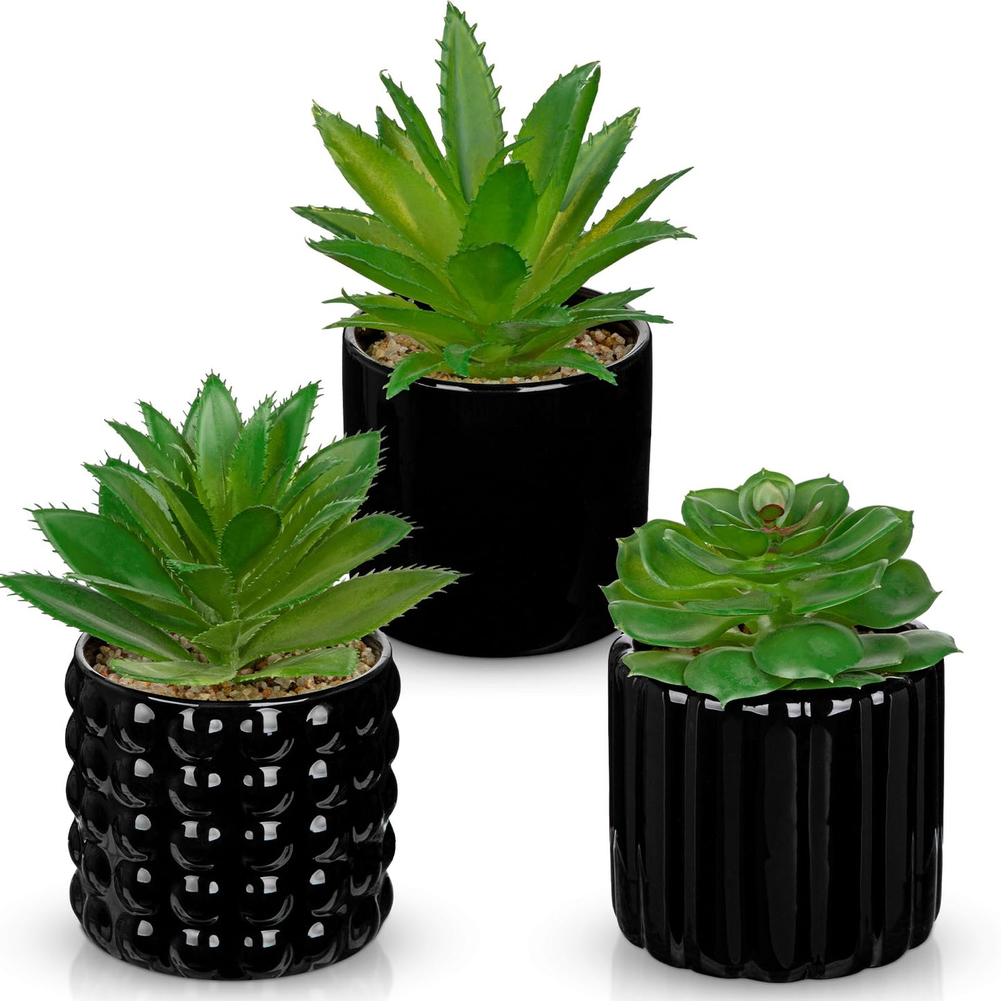 Briful Succulents Plants Artificial in Black Ceramic Pots (Set of 3), Small Fake Plants for Home Office Desk Decor – Modern Mini Potted Succulents for Bathroom, Bedroom, Living Room Table, Shelf
