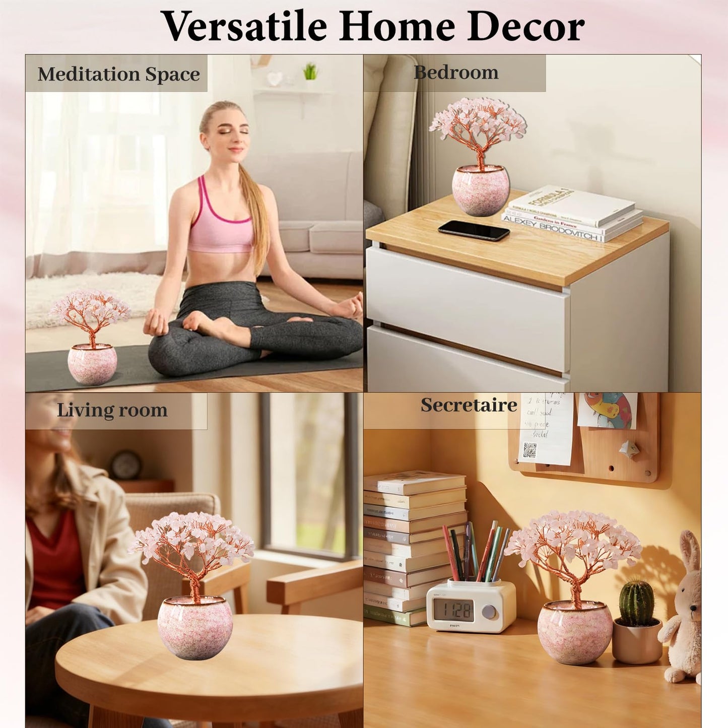 Runyangshi Crystal Tree of Life - Natural Rose Quartz Gemstone Tree, Handcrafted with 216 Crystal Gravel, for Feng Shui, Luck, Prosperity, Abundance, Home Decor, Spiritual Gift for Women