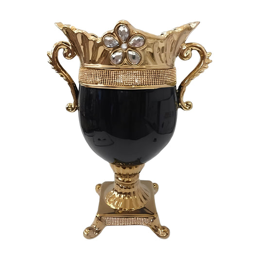 ICE Armor 18" H Black and Golden Color Vintage Ornate Handle Decorative Ceramic Vase Stylish Home and Office Decor Luxury Ornament Great Gift for Home Lovers