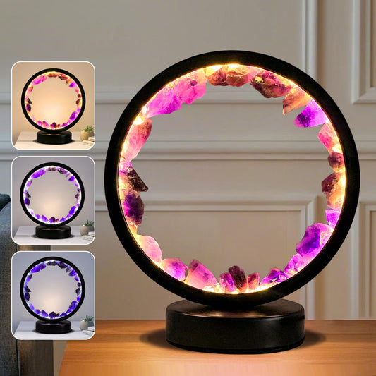 Amethyst Crystal Table Lamp, Natural Healing Crystals Bedside Lamp, 3 Colors Dimming Mode USB Port Night Light Energy Purple Crystal Lamp for Living Room Bedroom Home Decor Birthday Gift for Women
