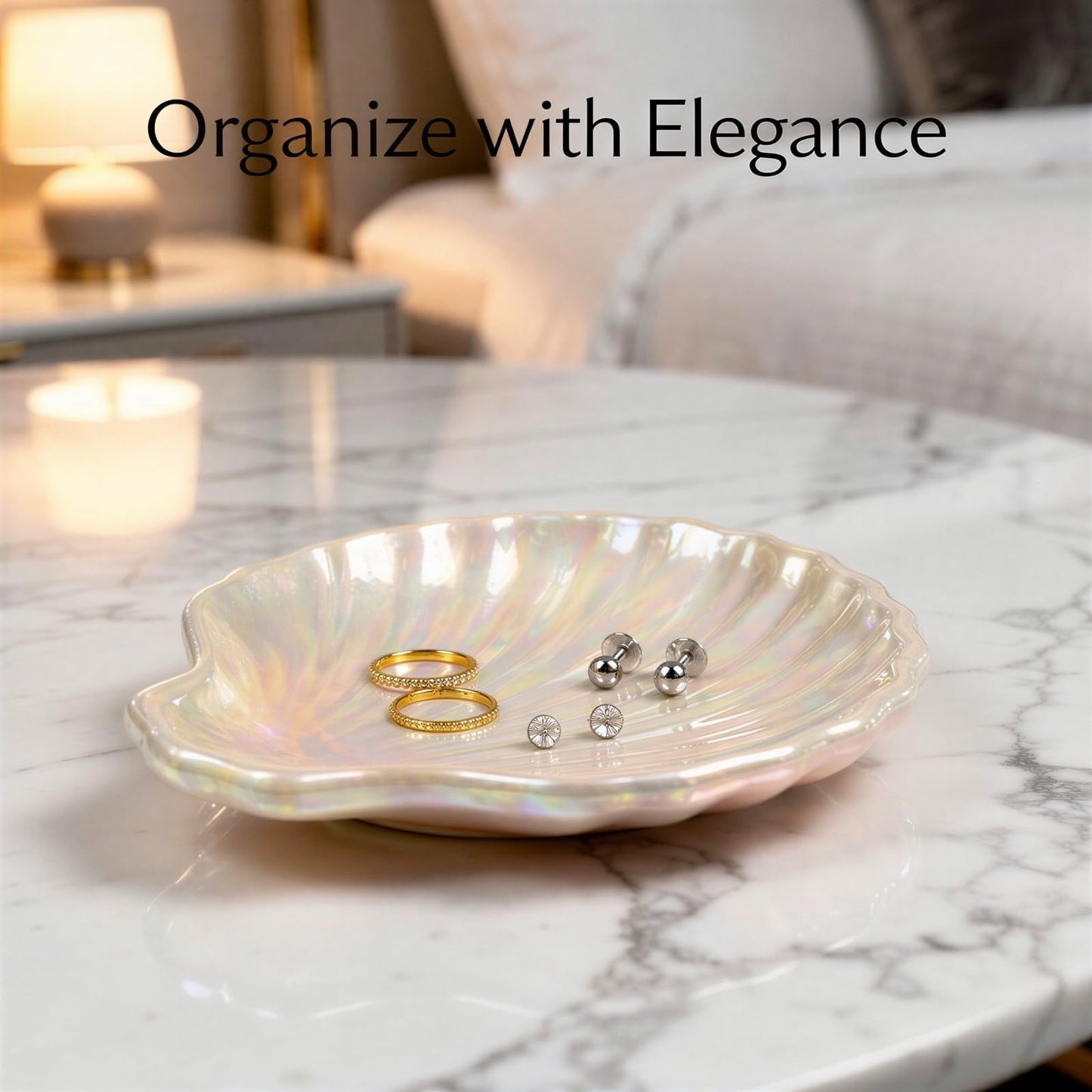 Toyosport 9 Pcs Ceramic Shell Dishes, 4.3 x 3.9 x 0.9 in Small Irregular Trinket Tray, Beach Style Decorative Organizer for Jewelry, Rings, Earrings, Keys, Home Bathroom Counter Decor (White)