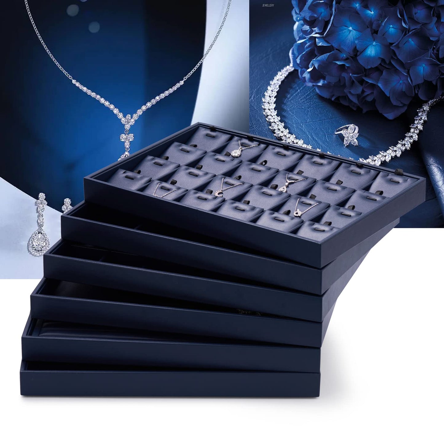 Oirlv Stackable Premium Leather Jewelry Trays 24 Grid Jewelry Organizer for Drawer Rings Earrings Holder Organizer