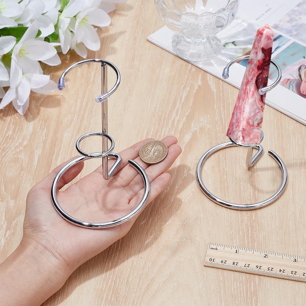 NBEADS 3 Pcs Crystal Wand Display Stand, Rock Display Stands Iron Arms Display Stand Display Easel Holder for Small Gemstones Crystal Mineral Agate, 3.35x4.9inch, Platinum