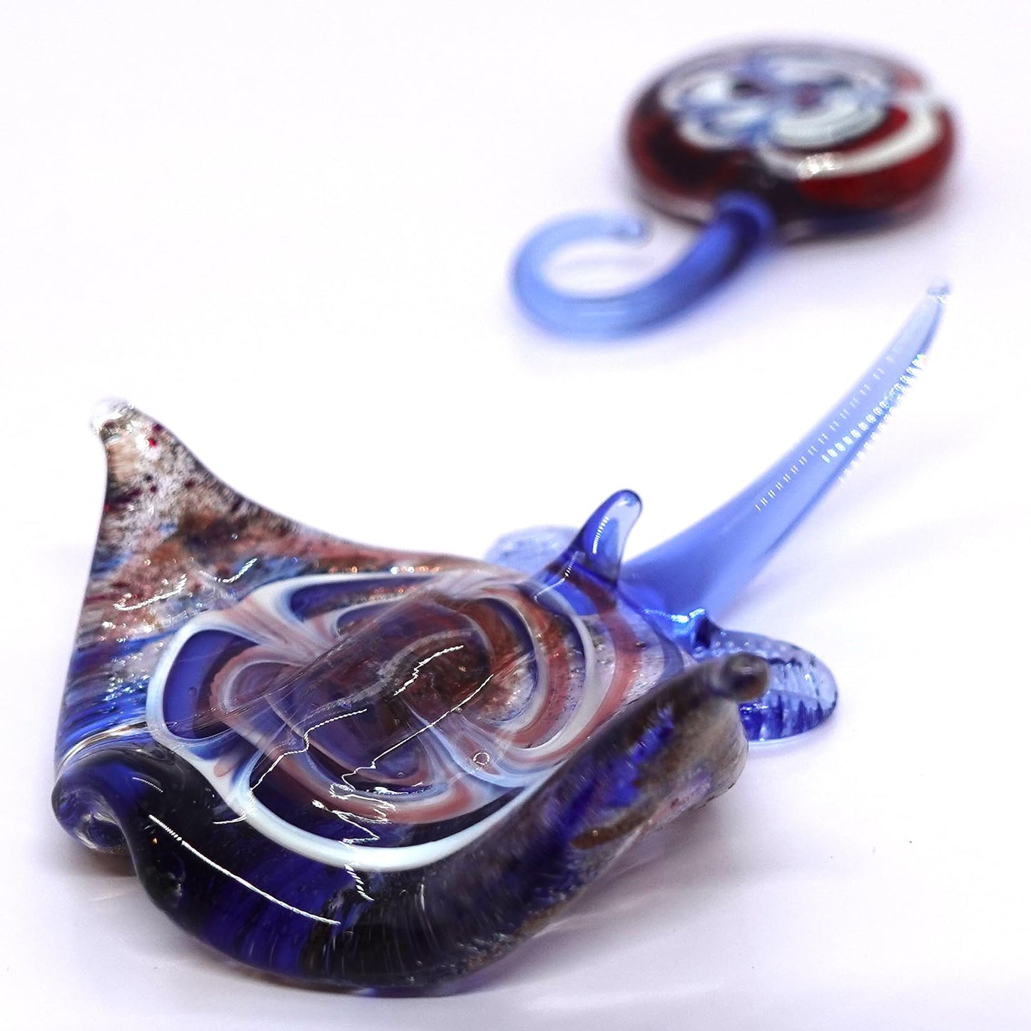 Sansukjai 2 Manta Ray Fish Miniature Figurines Animals Hand Blown Glass Art Collectible Gift Decorate