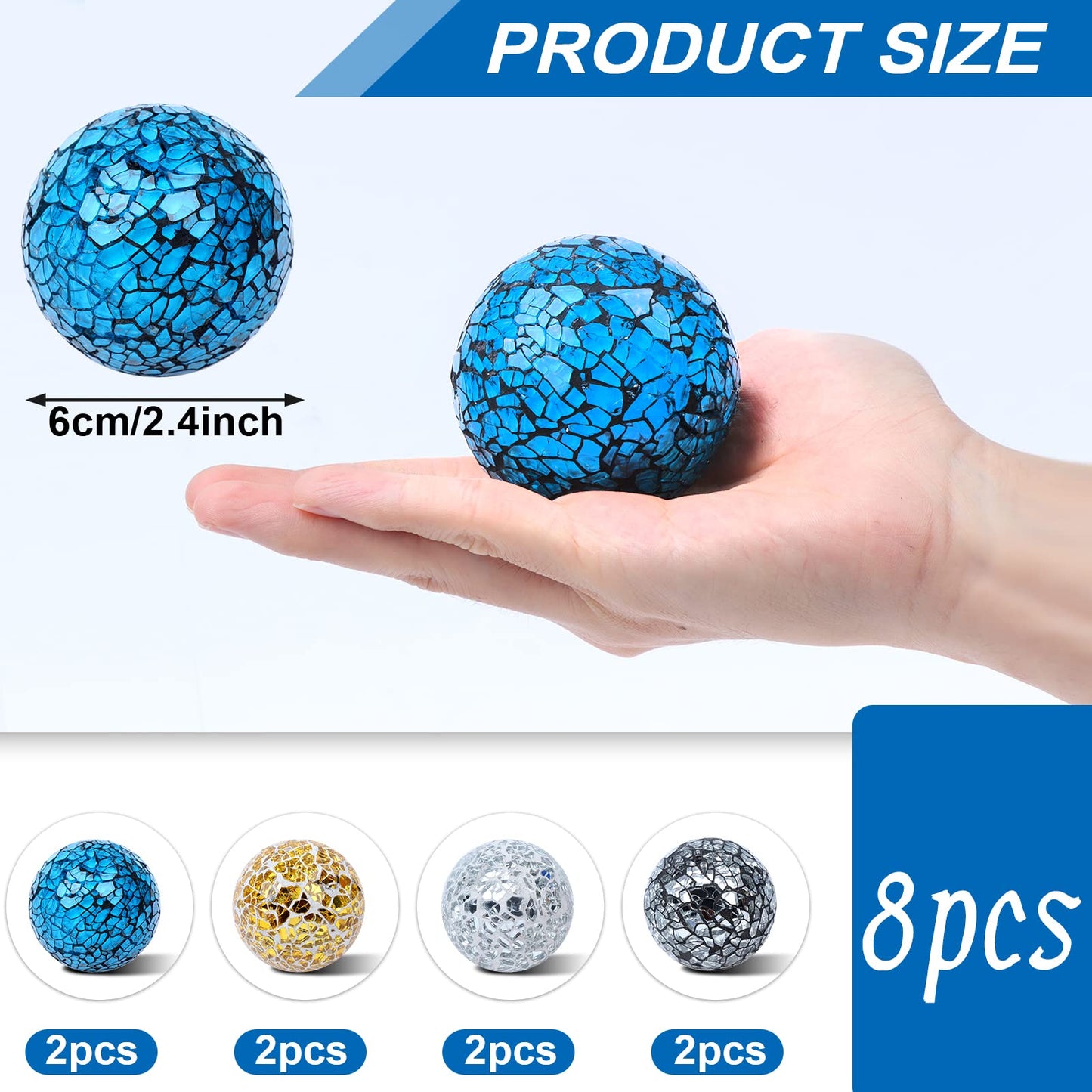 RUIYELE 8 Pieces Mosaic Glass Orbs Balls Mosaic Sphere Glass Globe Decorative Orbs Centerpiece Balls Decorative Glass Balls for Bowls Vases Dining Table Centerpiece Decor