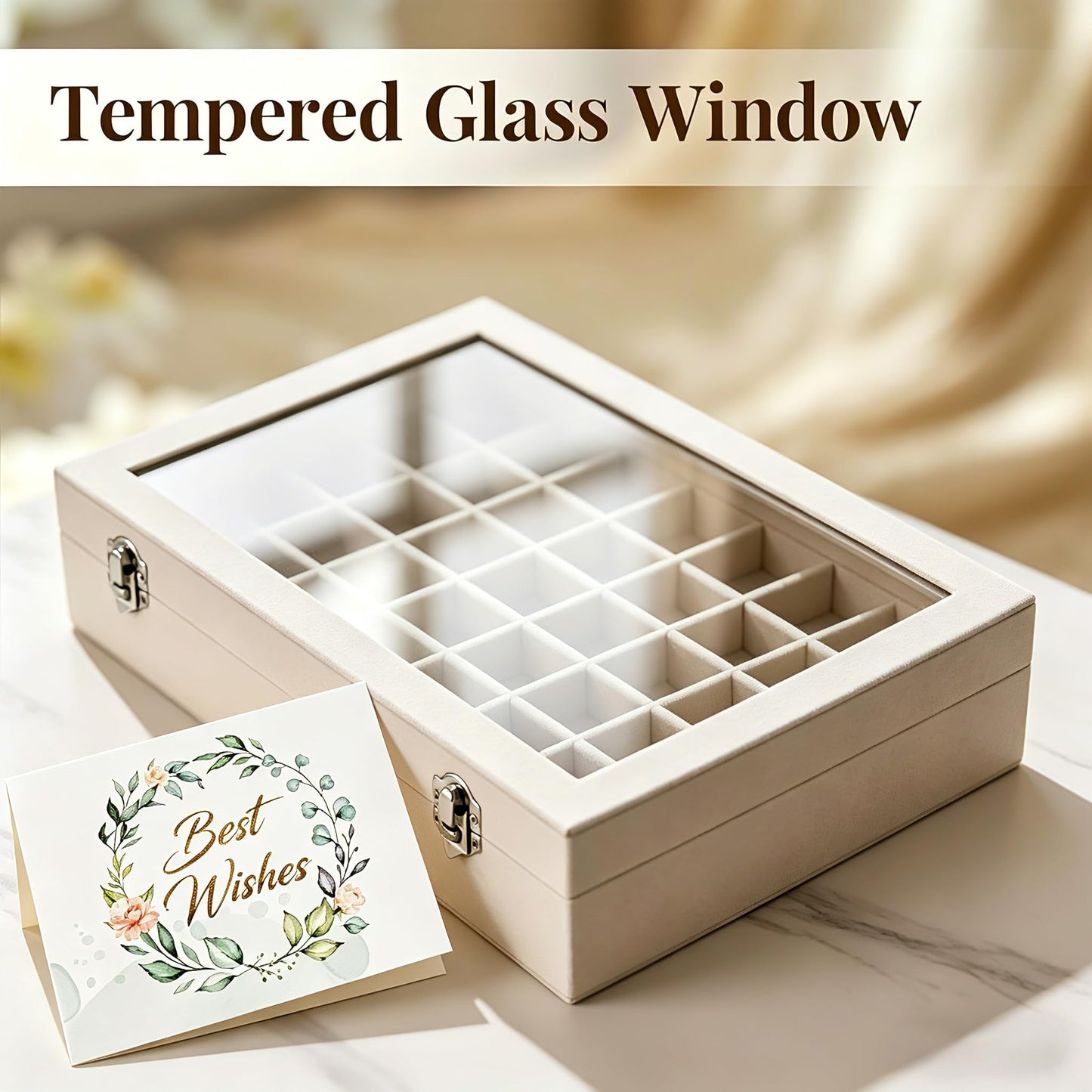 Pazpsar 48 Grid Velvet Jewelry Tray Organizer with Transparent Lid, Stackable Display Case for Ring Earring Necklace Pendant Brooch Storage,Anti-Scratch Clear Cover Jewelry Holder for Women Girls