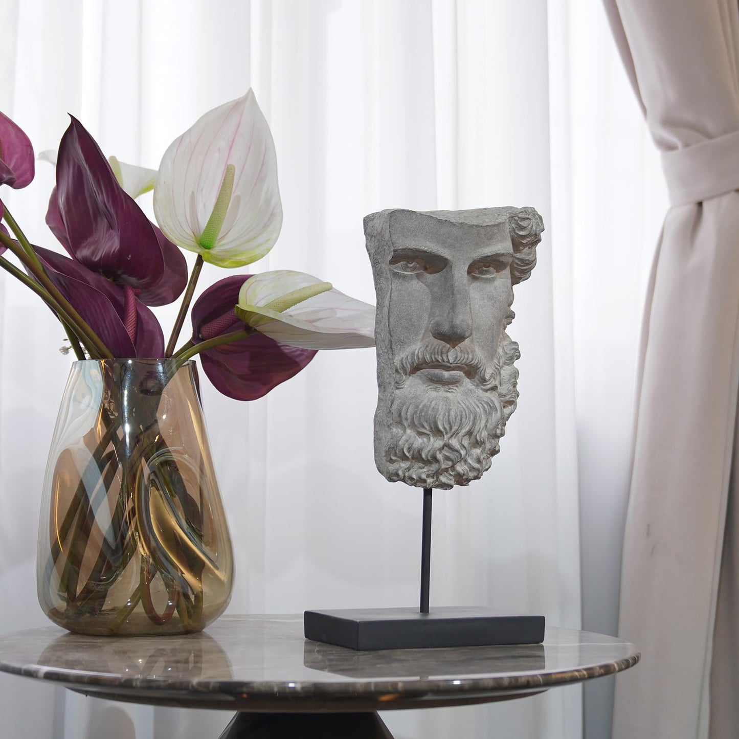 Greek Statue Sculptures Home Decor - Resin Bust Statue Zeus Statue on Metal Pole and Resin Base Greek God Statues for Living Room Shelf Office Table TV Stand Art Decor 8.25*4.5*16 Inch LC Lcdecohome