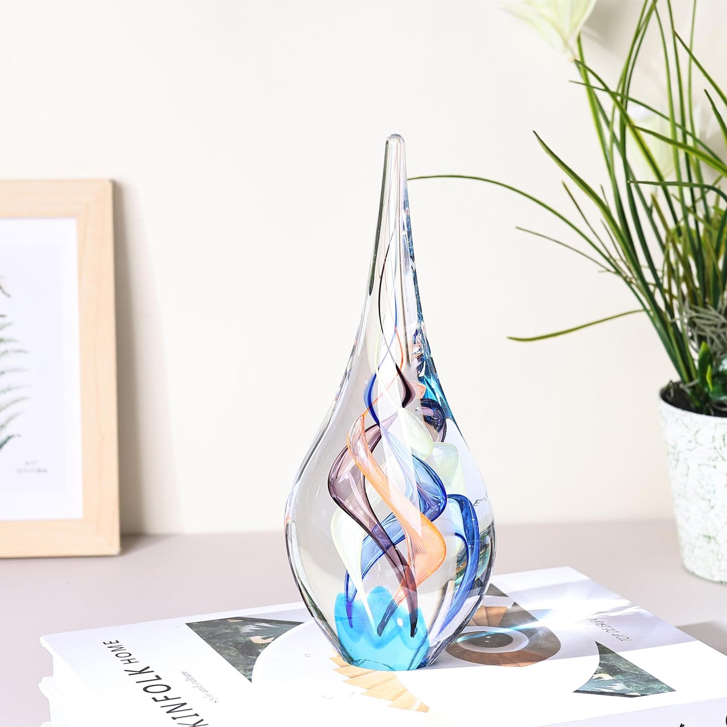 Hand Blown Glass Sculpture, Unique Mediterranean Style Decor, Glass Figurine with Crystal-Like Finish, Decorative Paperweights for Office Desk, Living Room, Bedroom, Cabinets (Red, Blue and Yellow)