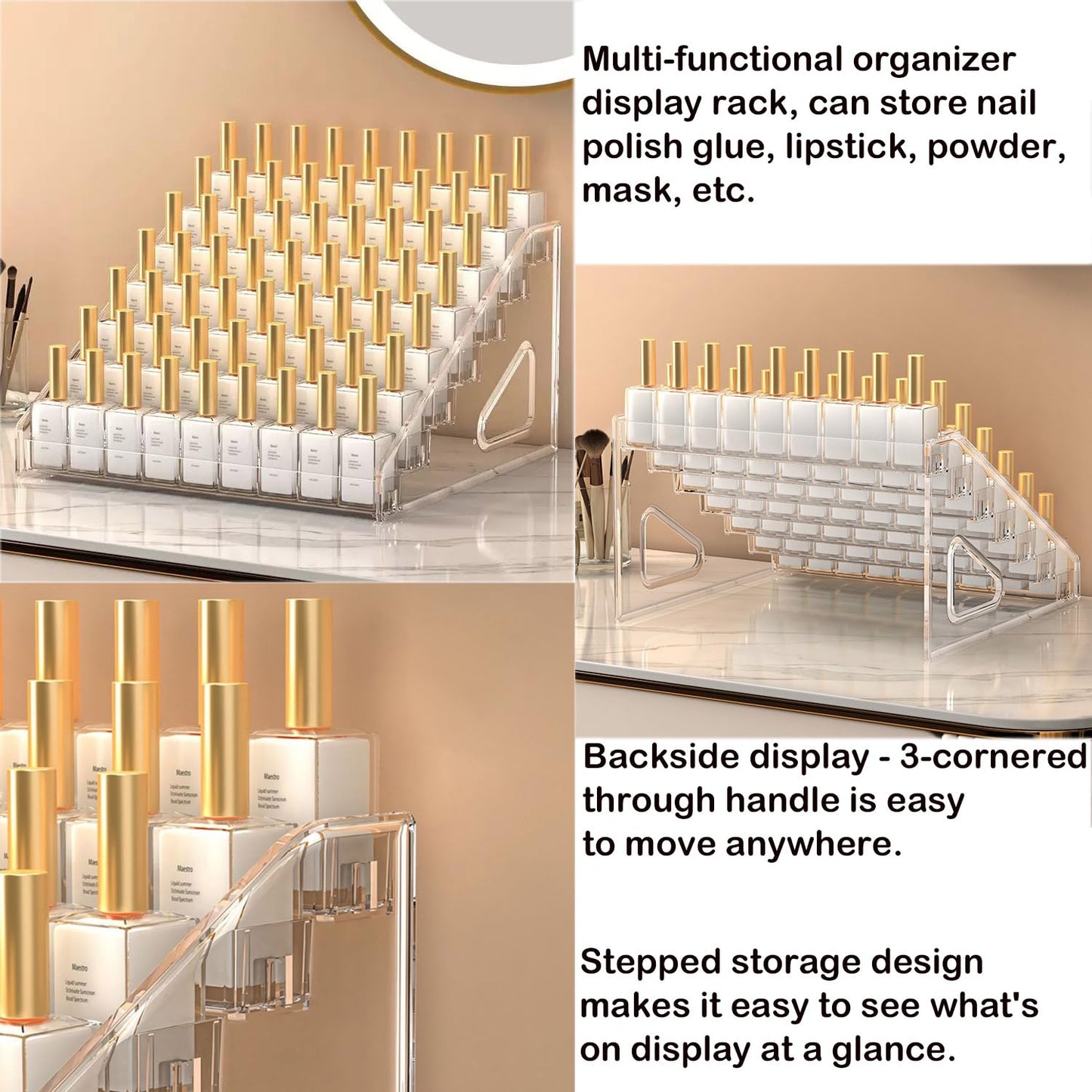 Himilucky 7 Tier Acrylic Display Stand Organiser with Fences, Perfume Stand Organiser, Clear Display Shelf for Home, Office, Retail for Funko Figures Toys Cupcake Food, Cologne, Cosmetics, Storage