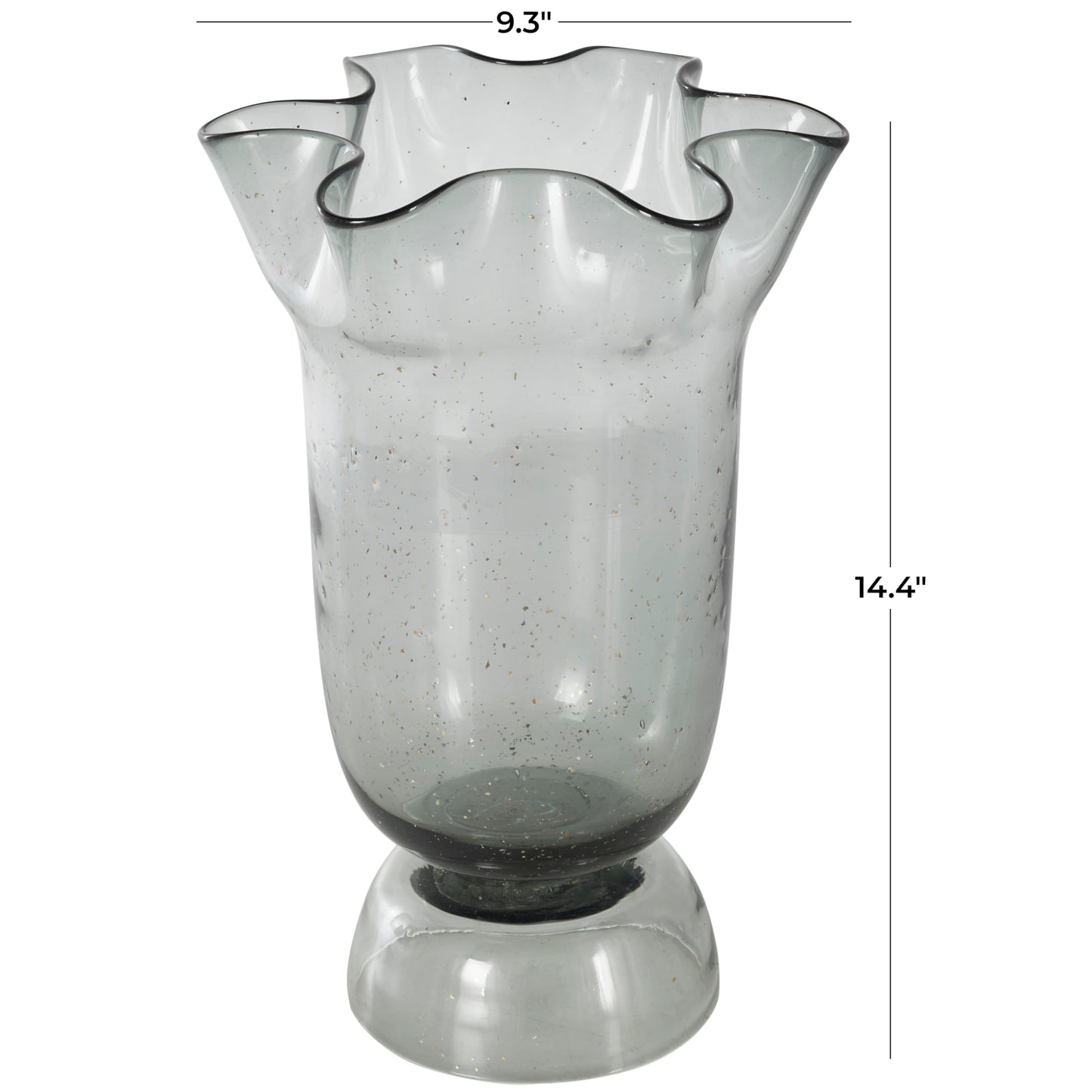 Deco 79 Glass Floral Decorative Vase Tulip Inspired Centerpiece Vase with Wavy Opening and Gold Speckles, Flower Vase for Home Decoration 9" x 8" x 14", Black