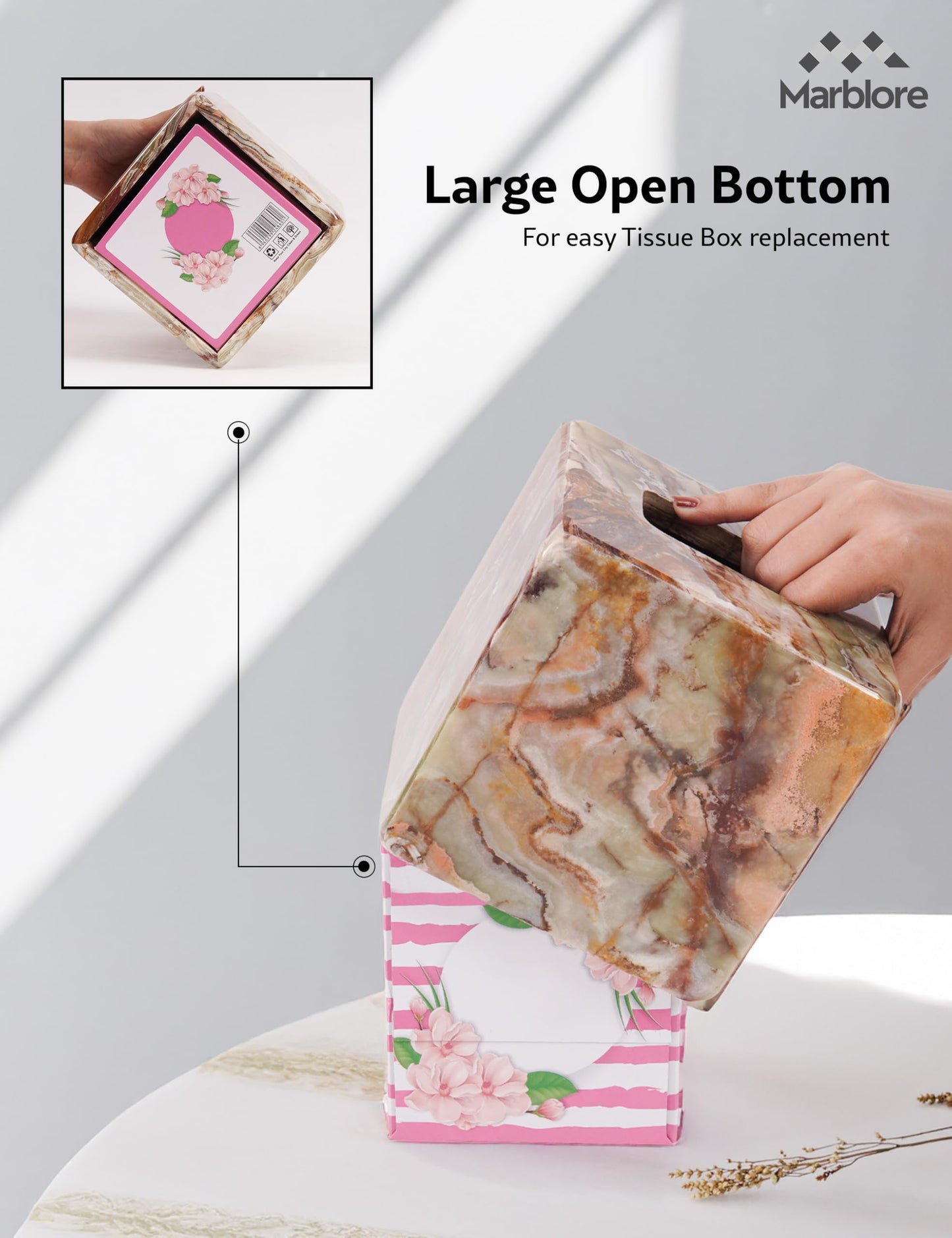 Marble Tissue Box Holder 5.5" Inch Green Tissue Box Cover Perfect for Room Decor, Bathroom Organizer, and Vanity Organizer, Home Office Table Top Decorative Box