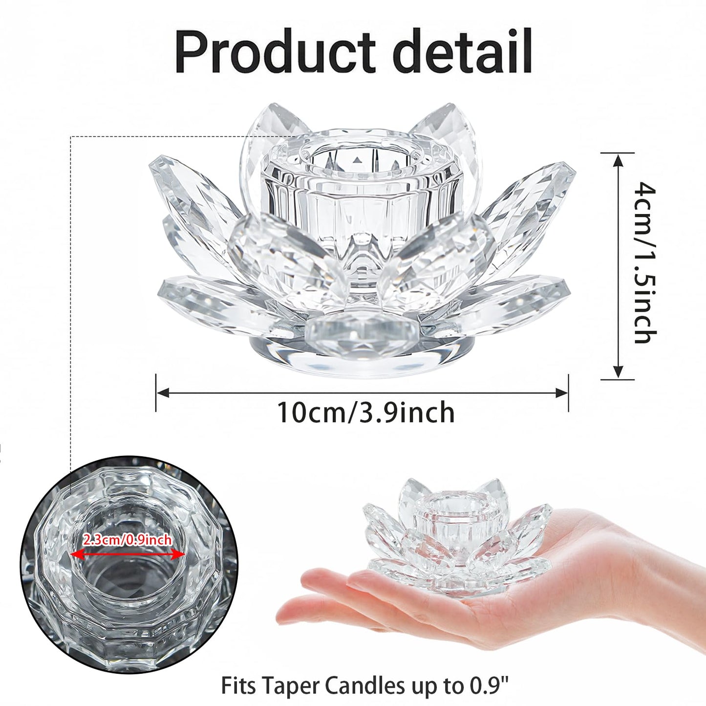 Crystal Lotus Taper Candle Holder, Glass Candlestick Holder, Fits 0.9" Taper Candles, Exquisite Faceted Design for Wedding Dining Table Home Decor Party Centerpiece,Nice Gift for Her (2, Clear)