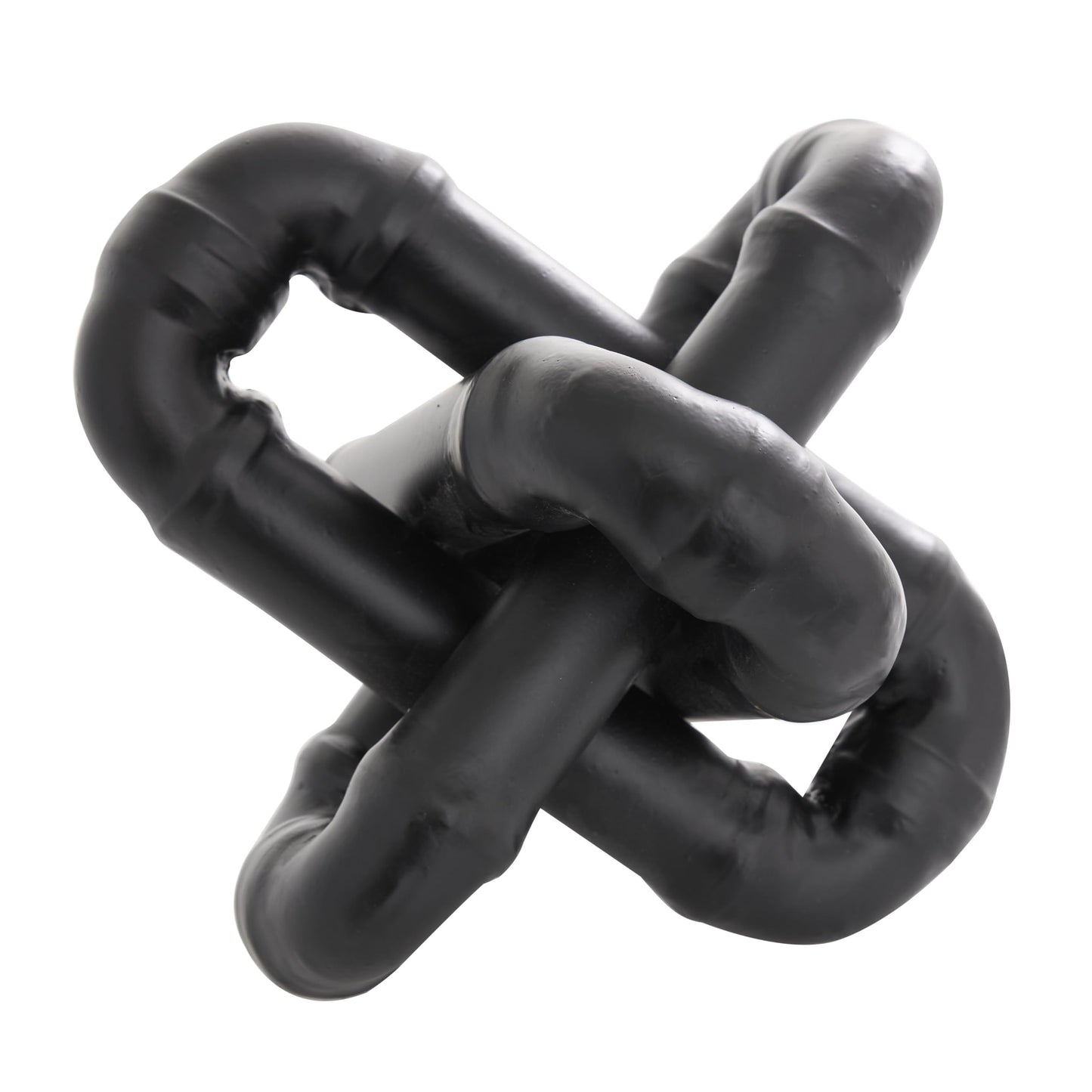 CosmoLiving by Cosmopolitan Metal Geometric Decorative Sculpture Chain Link Jack Home Decor Statue with Dimensional Ridges, Accent Figurine 9" x 9" x 7", Black
