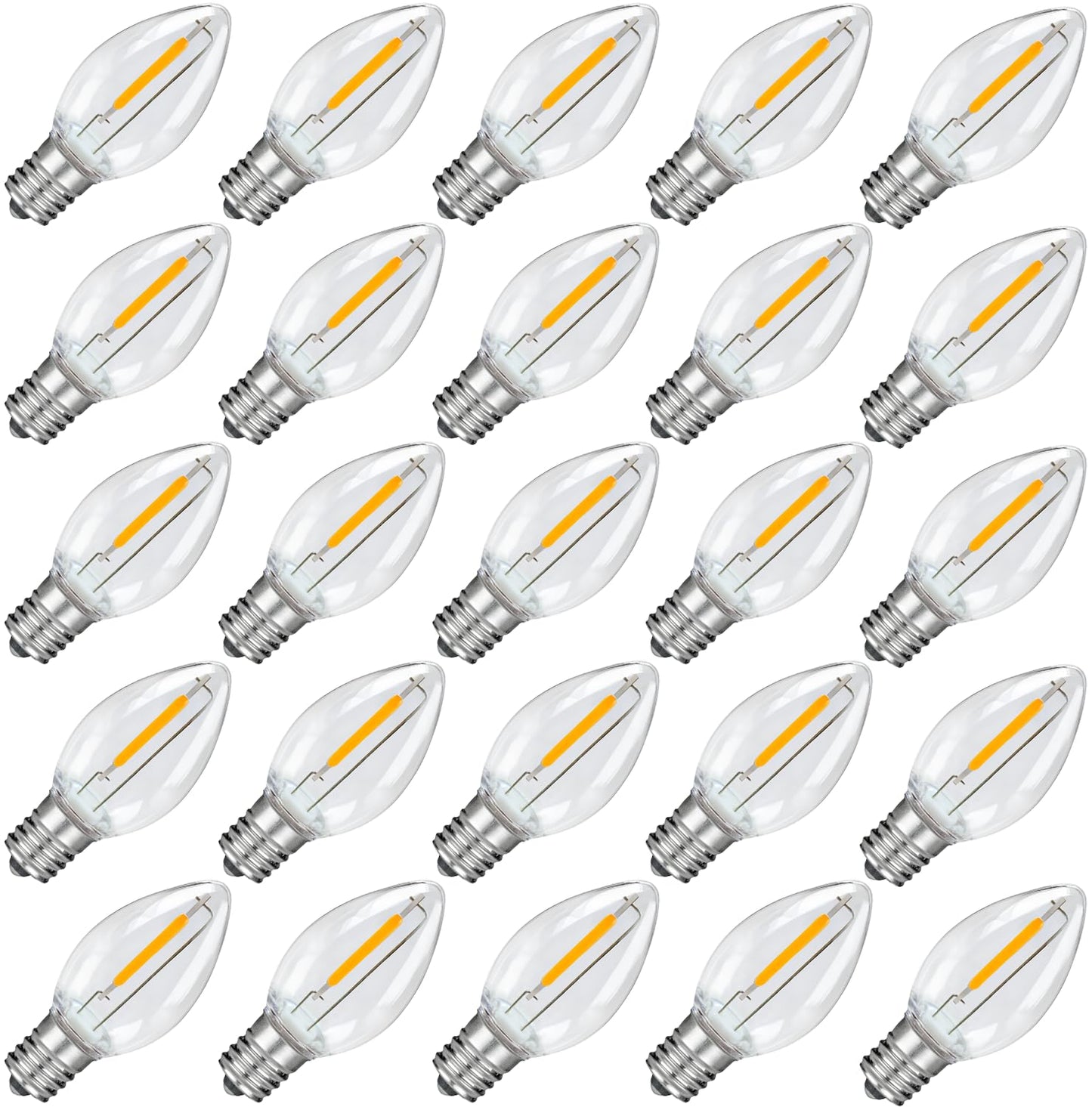 FUTIME 25Pack LED Night Light Bulbs, C7 Shatterproof Replacement Led Bulb for String Light, E12 Base Salt Lamp Bulbs, 0.6W Equivalent to 7W, Warm White 2200K, 50LM