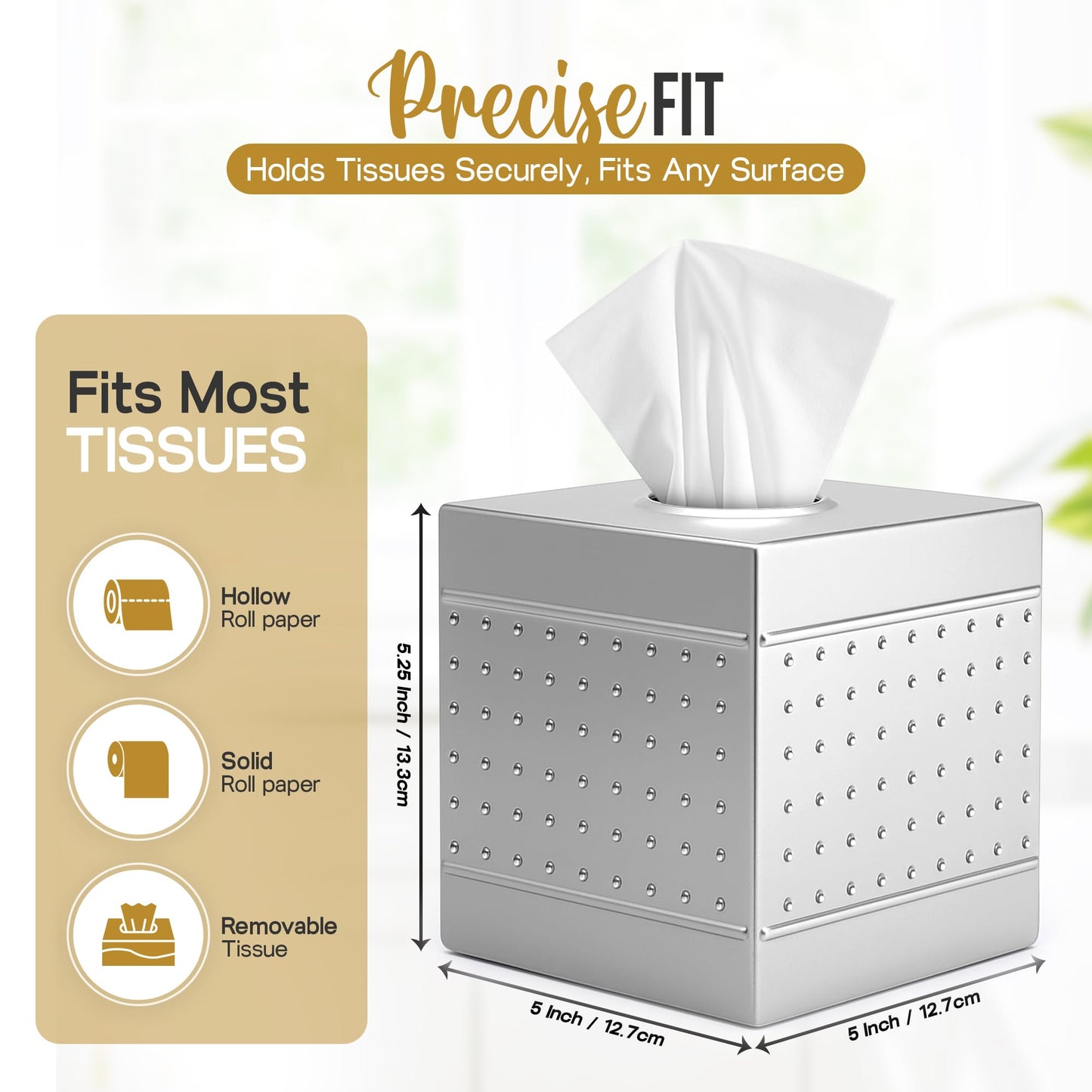 Handmade Metal Tissue Box Cover Square – 5x5x5.25 Inch - Elegant Pewter Tissue Holder – Modern Tissue Cover Box Adds Sleek Style to Bathroom, Bedroom & Office Décor