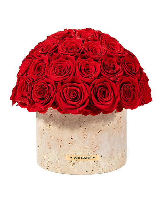 JoyFlower Preserved Flowers Vase, Yellow Cave Stone Flower Vases for Centerpieces, Eternal Flower Decorations for Party Home Living Room Bedroom Coffee Table, Red Flower Vase Unique House Decor