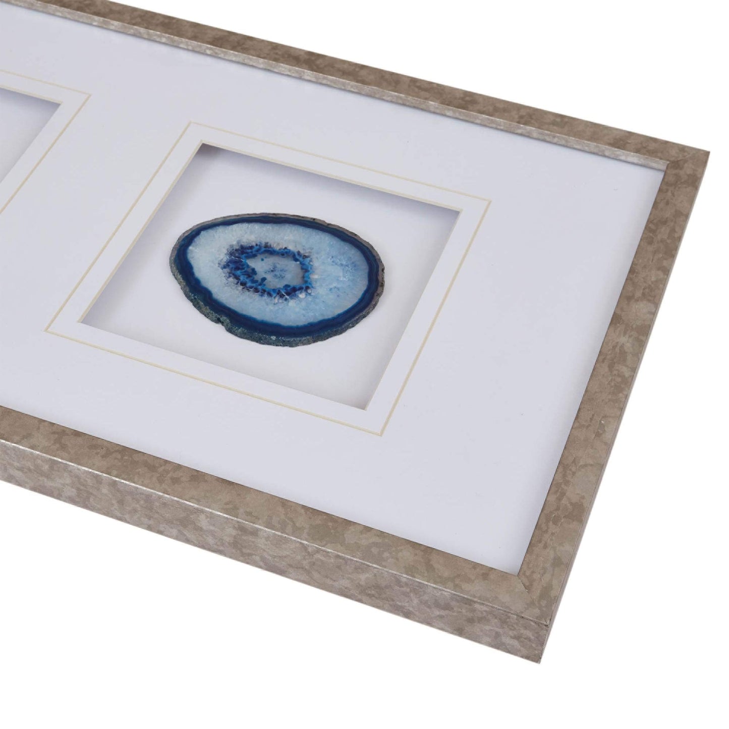 Madison Park Genuine Agate Wall Art Living Room Décor - Glass Framed 4 Inch Real Geode Stone Modern Lifestyle Entry Way Decoration, Ready to Hang Panel for Bedroom, 34"W x 13"H x 1.25"D, Blue