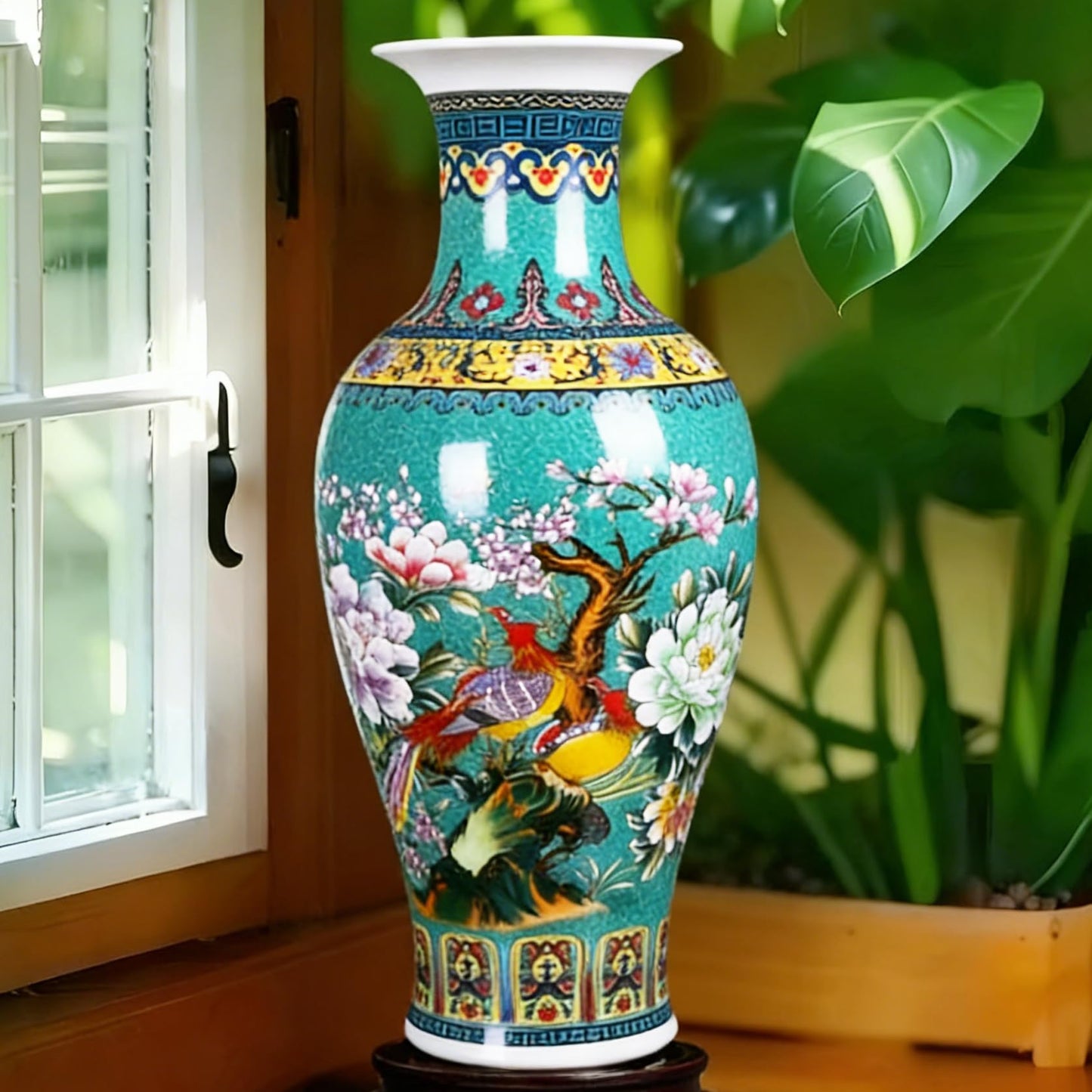 14” Jingdezhen Large Fishtail Ceramic Vase Golden Handmade Home Decorative Vase, Modern Luxury Accent for Living Room, Wedding, or Gift. Elegant Floral Arrangement Centerpiece. (Green)