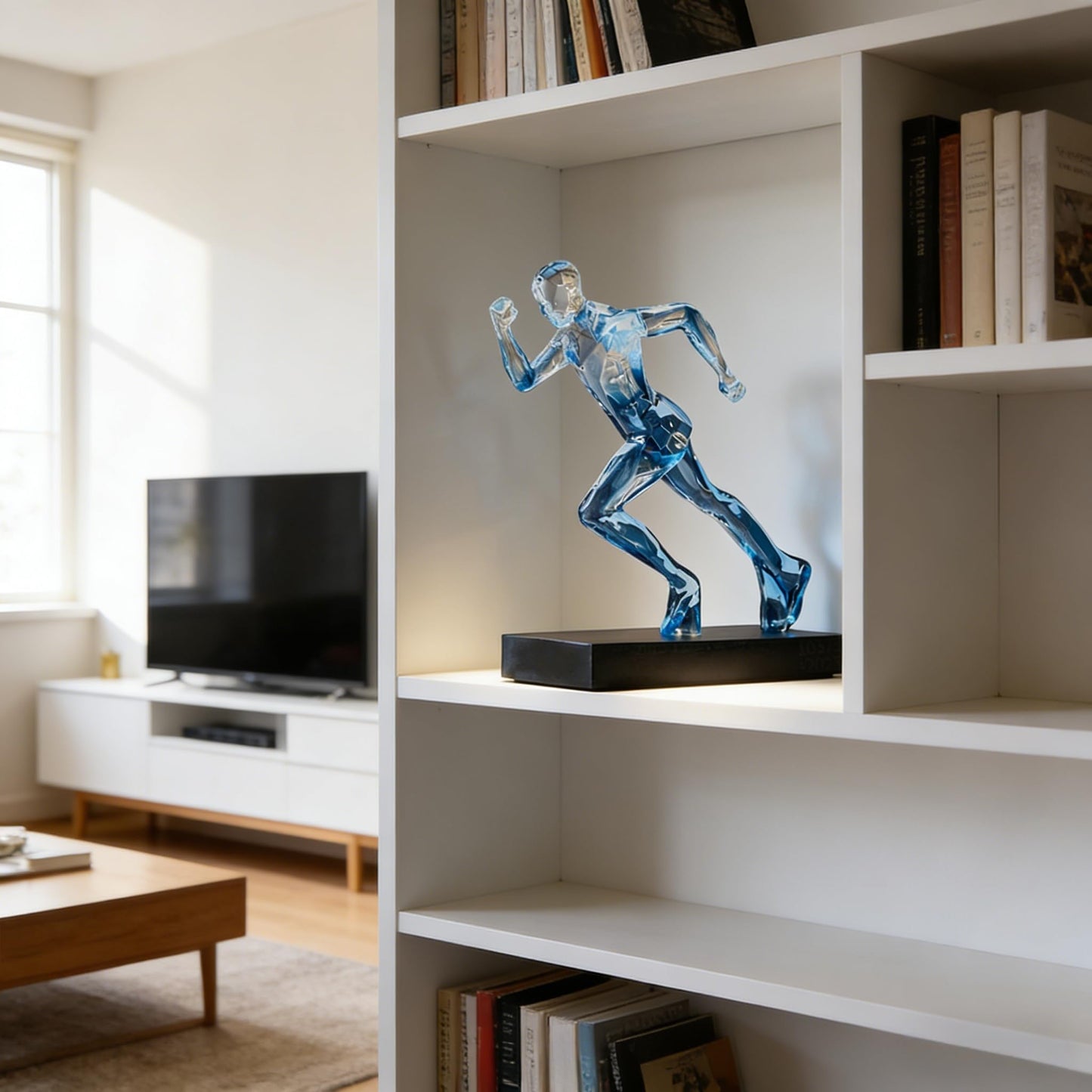 AWNR Handmade Gold Abstract Statue- Exquisite Resin Figurine for Modern Home Decor Living Room Shelf Office Decorations, Perfect for Bookshelf, Desk, and TV Stand Accents. (Transparent Blue)