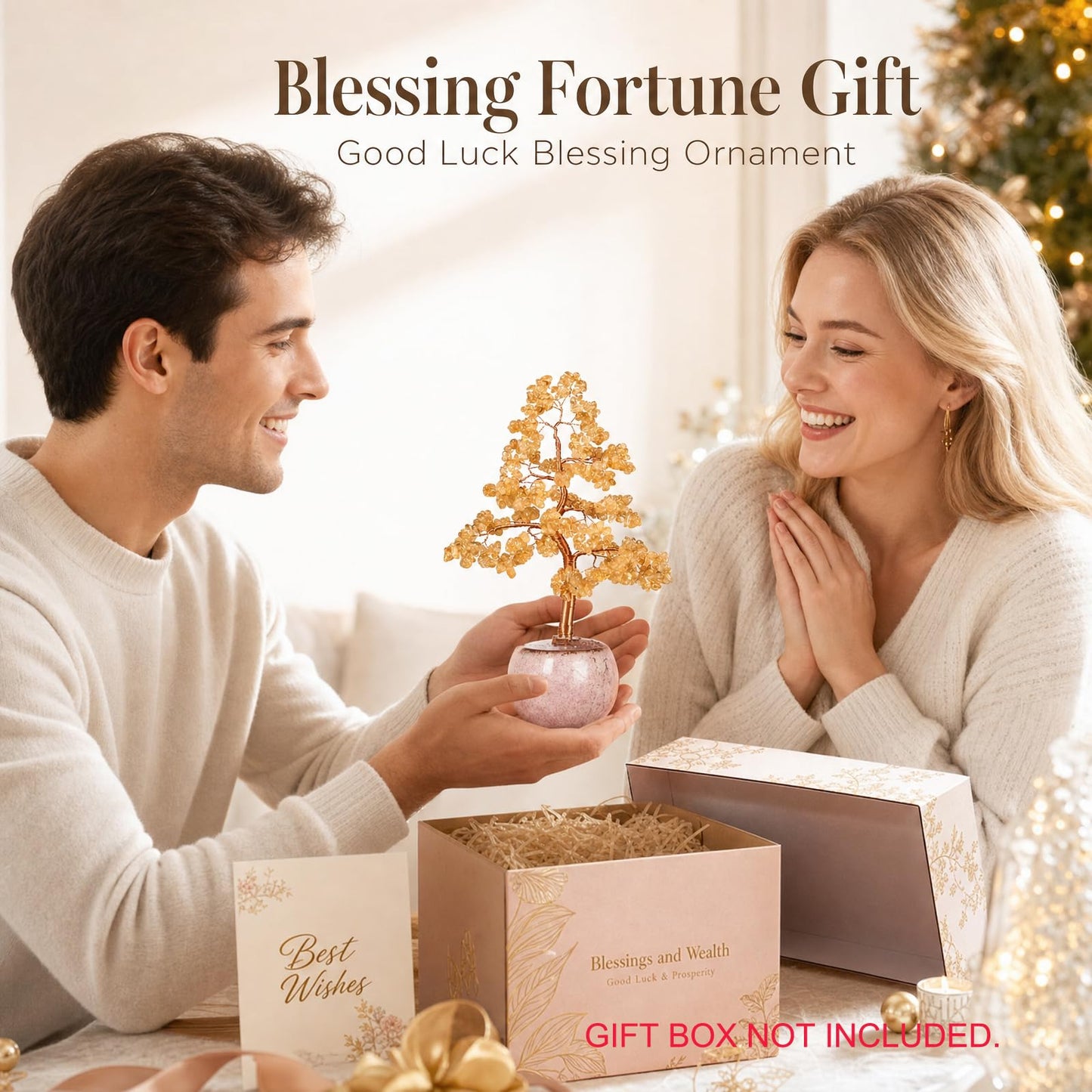 Fatonio Handmade Citrine Crystal Tree, 22CM Natural Feng Shui Tree with Oval Ceramic Base, Wealth Attracting Lucky for Home Office Store Decor Unique Gifts for Women Mom Grandma Birthday Christmas