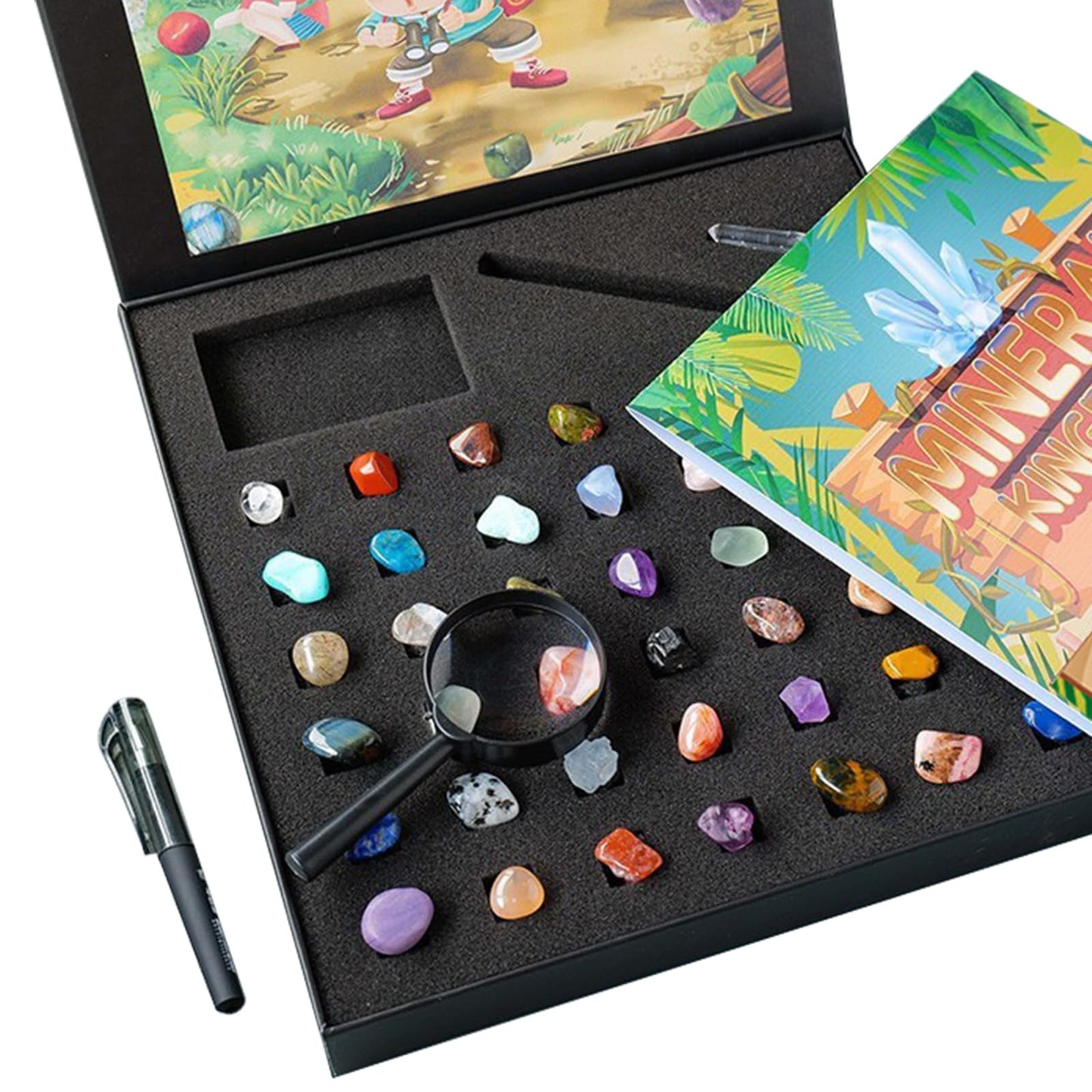 Vbvbip 43 Pieces Rock Kit for Geology Enthusiasts | Rock Collection with Mineral Testing Tools, Crystal Geode Display & Volcanic Samples | Beginner to Advanced Specimen Study