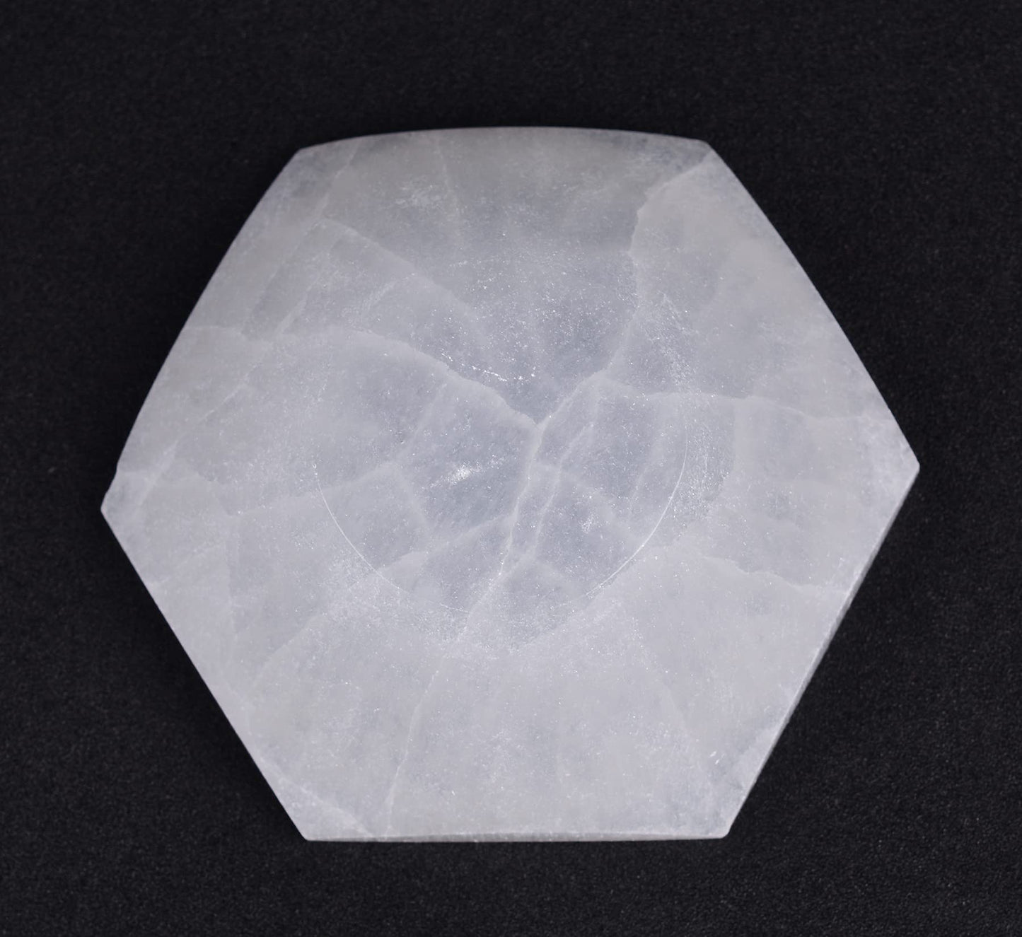 AMOYSTONE Natural Hexagon Selenite Bowl for Crystals 4'' Energy Cleansing Plate for Healing Meditation and Spiritual Home Decor