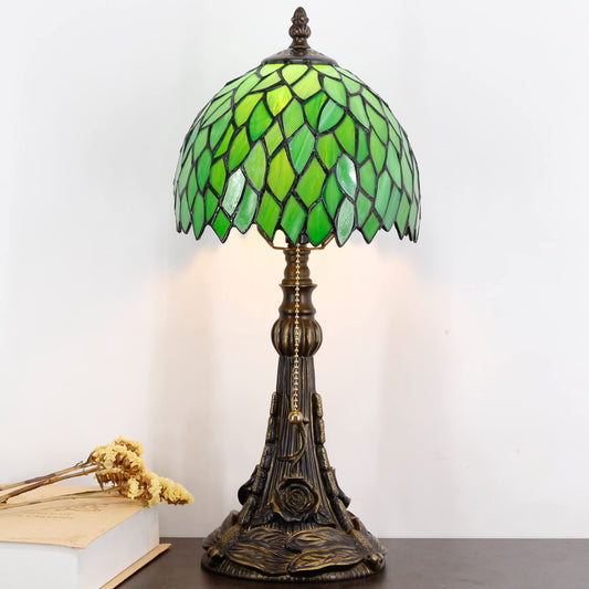 Small Tiffany Lamp Stained Glass Desk Lamp Green Wisteria Leaves Style
