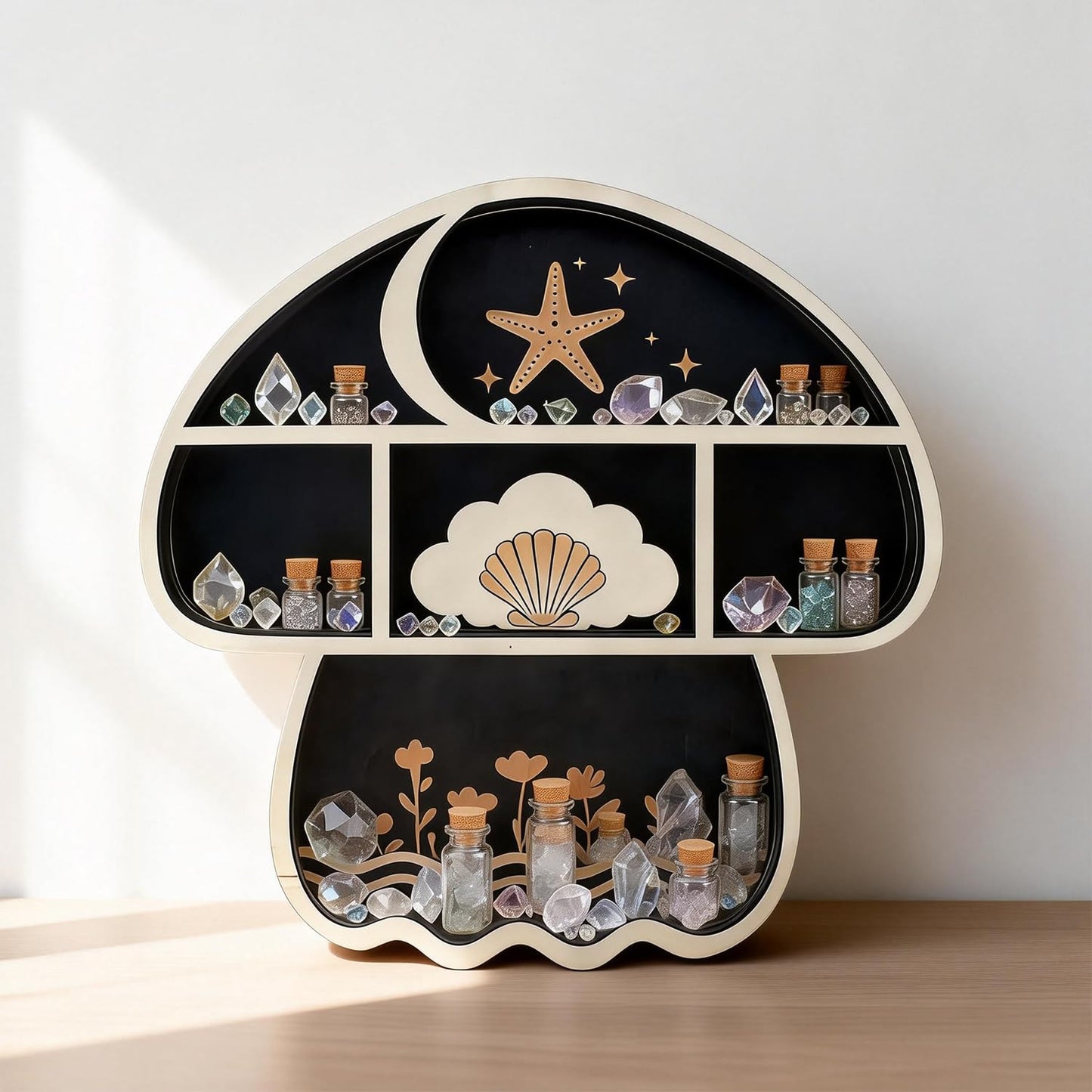 Zetosva Mushroom Decor Crystal Display, Floating Shelves & Crystal Holder, Cute Mushroom Wall Decor and Trinket Shelf, Rock Gem Stone Display Case, for Quirky Home Decor, Gifts for Mushroom Lovers