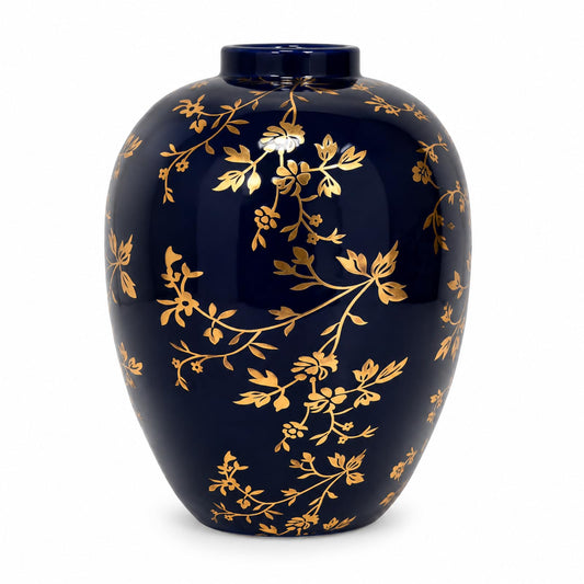Ceramic Flower Vase, Vintage Ice Crackle Glaze Porcelain Vase for Flower Arrangement, Chinoiserie Style Rustic Farmhouse Vase for Home Table Bookshelf Kitchen Living Room Balcony, 10.5 Inch BlueGold