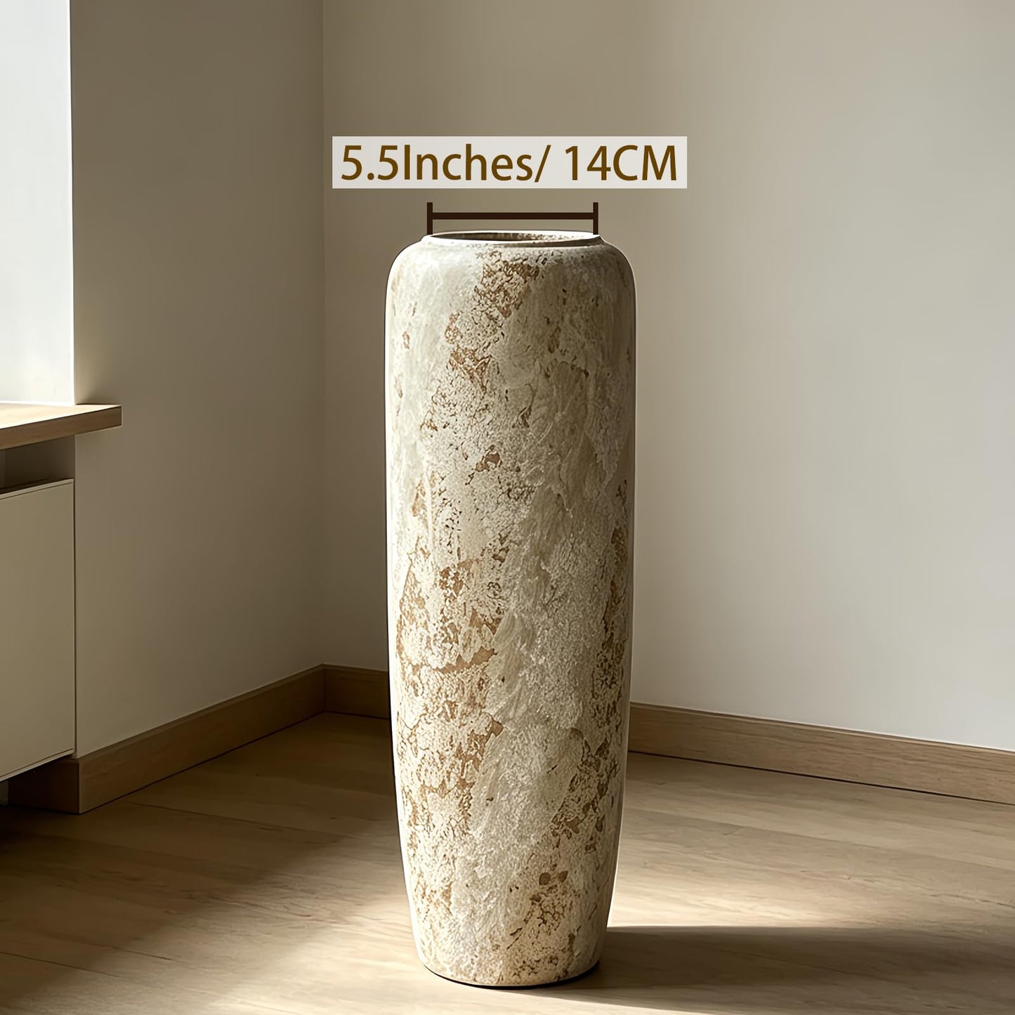 Rustic Oversized Ceramic Floor Vase – 23.6 Inch Handpainted Rustic Pottery Vase, Extra Tall Neutral Vases for Corner, Foyer & Large Floral Arrangements