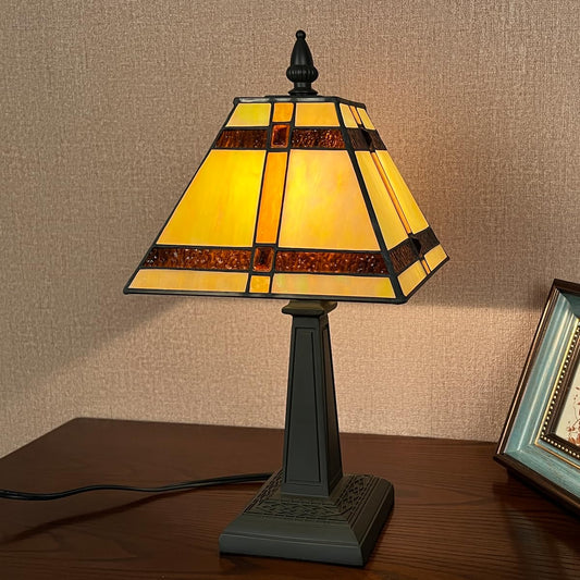 COTOSS Tiffany Lamp Mission Style Stained Glass Table Lamp Small Desk Light