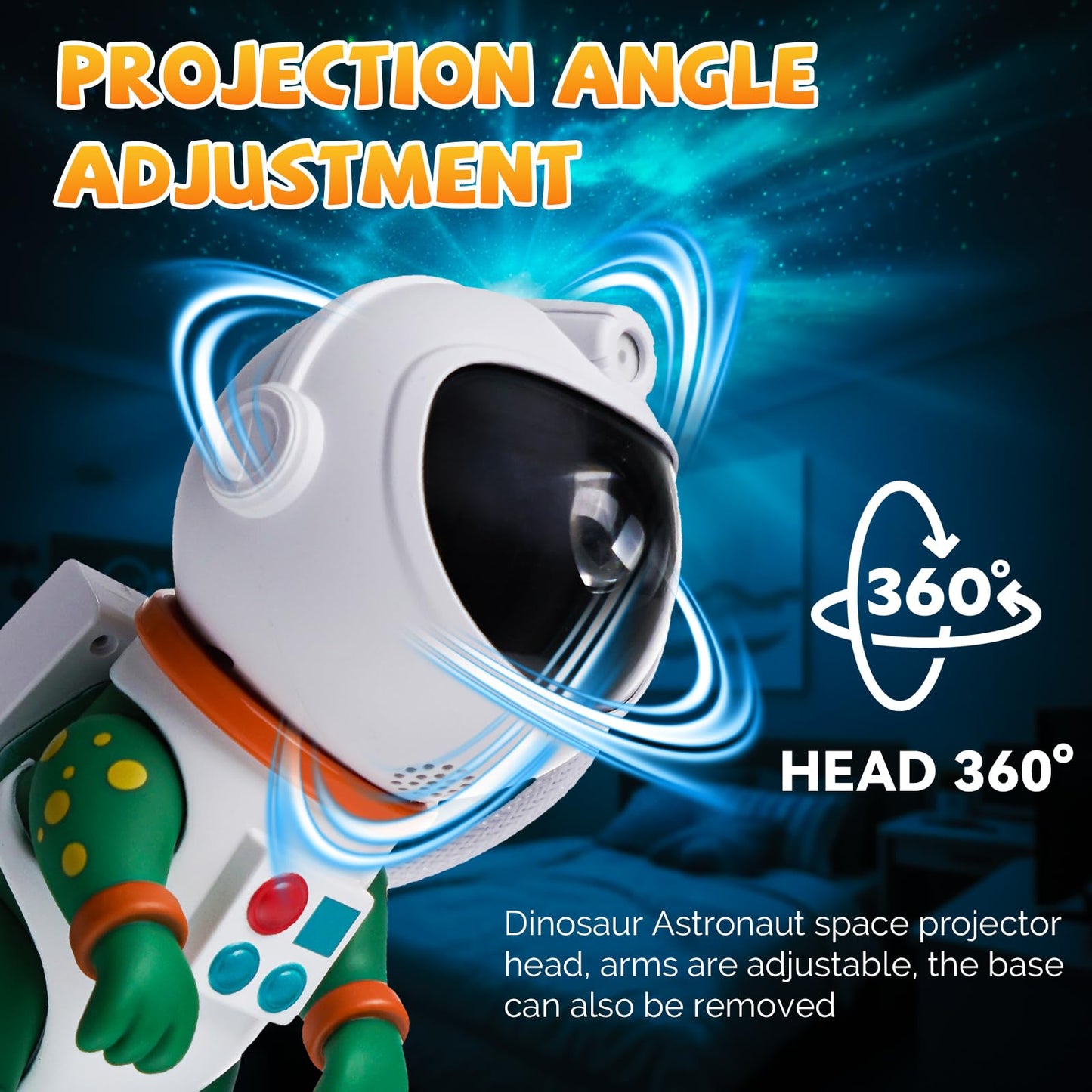 LUCYLANKER Dinosaur Astronaut Galaxy Star Projector Night Light, 8 in 1 LED Space Planetarium Lamp, 360° Rotating with Remote & Timer, Kids Adults Bedroom Decor, Christmas Birthday Gifts (Green)