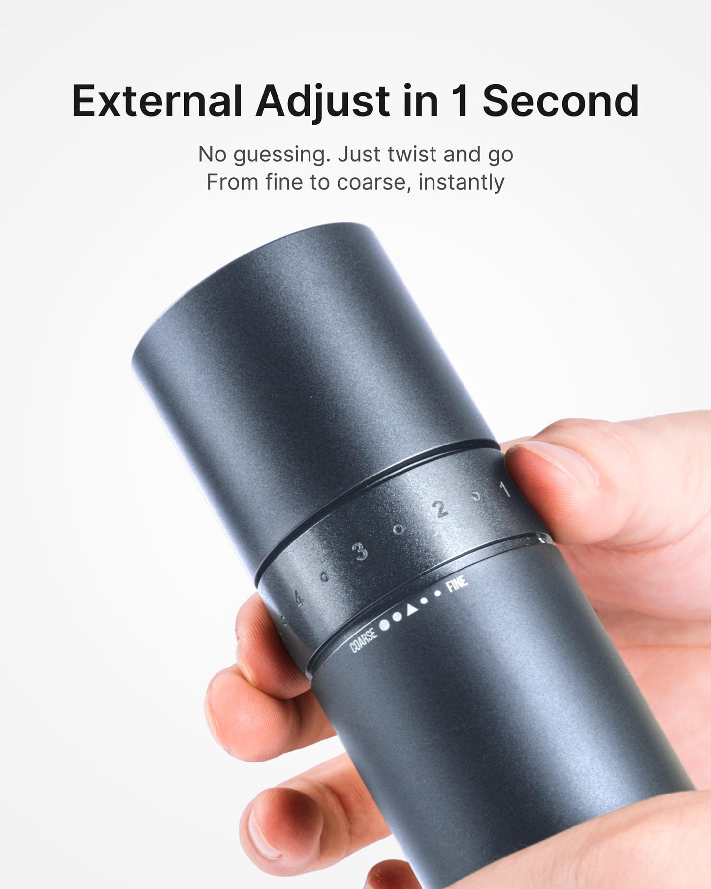Manual Pepper Grinder with External Adjustment — All-Metal Pepper Mill with 1-Second Precision Grind Control, Smooth Fast Grinding, No-Mess Magnetic Base, Stainless Steel Burr (Deep Gray)