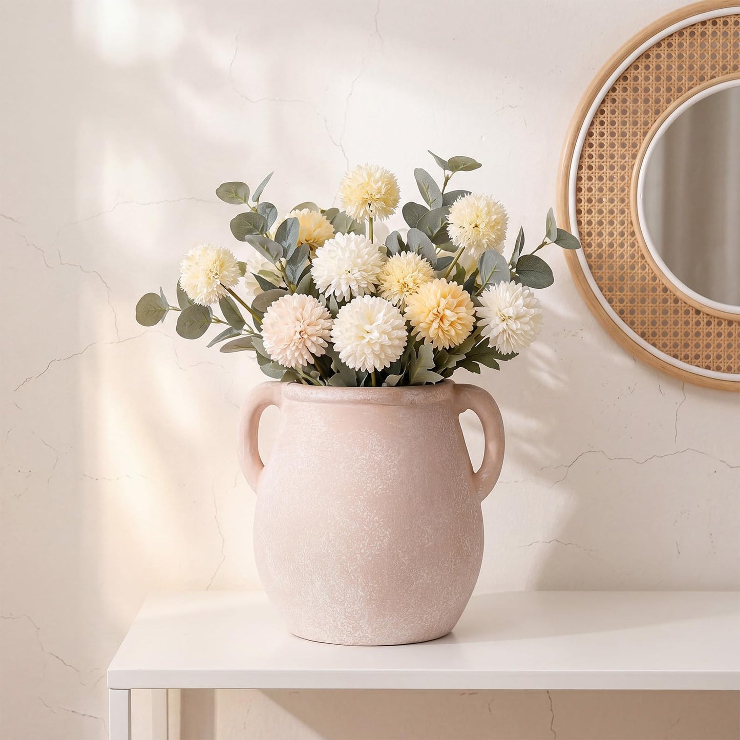 Jaxoriel Ceramic Flower Vase Home Decor - 7 inch Farmhouse Rustic Vase Decorative Pottery Terracotta Vases for Living Room House Book Shelf Office Coffee Desk Dining Fireplace Wedding Centerpiece
