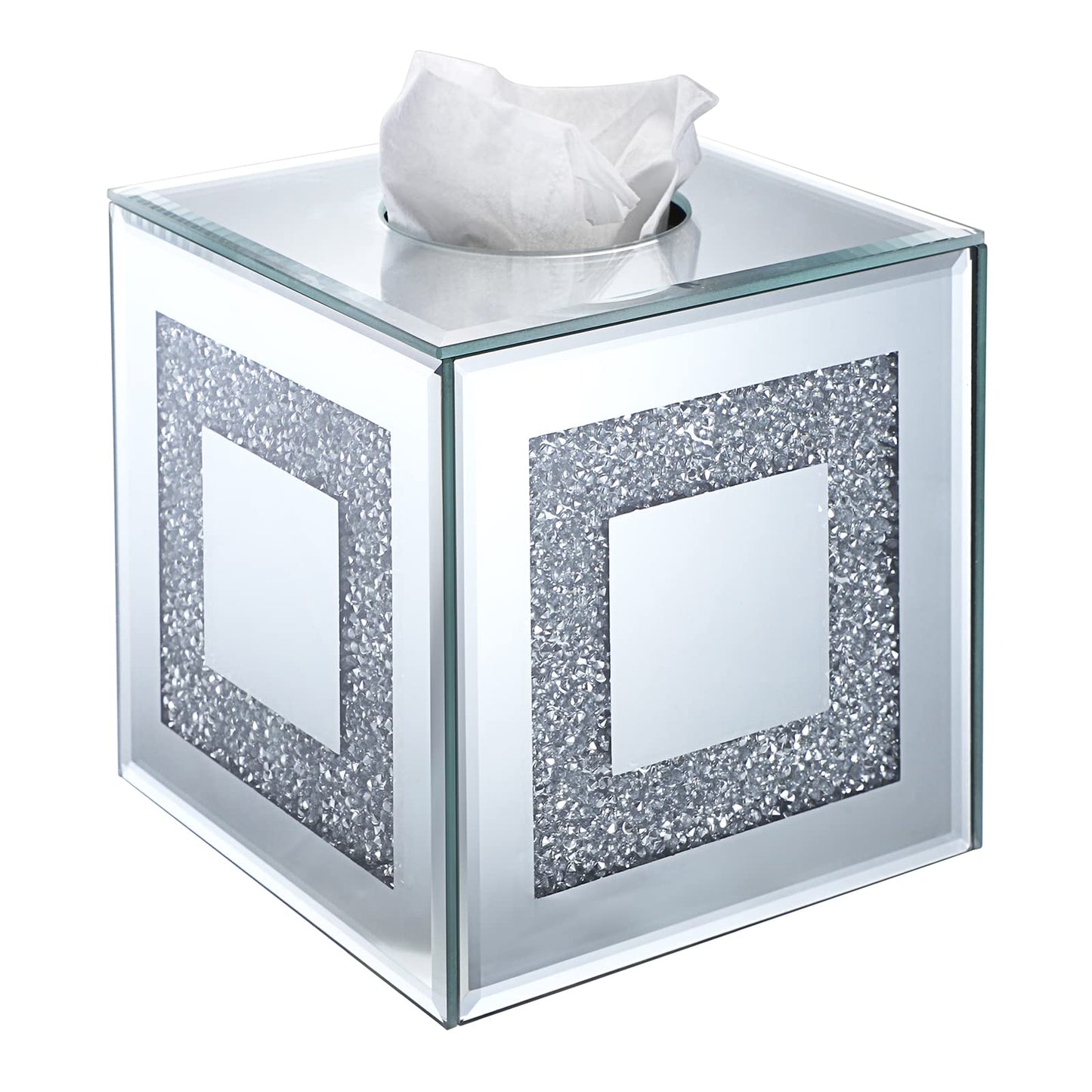 Sumnacon Crystal Square Tissue Box Cover - Sparkly Glass Cube Tissue Box Holder, Decorative Facial Tissue Holder for Bathroom Vanity Dresser Night Stand Table Countertop Office Home Decor, Silver