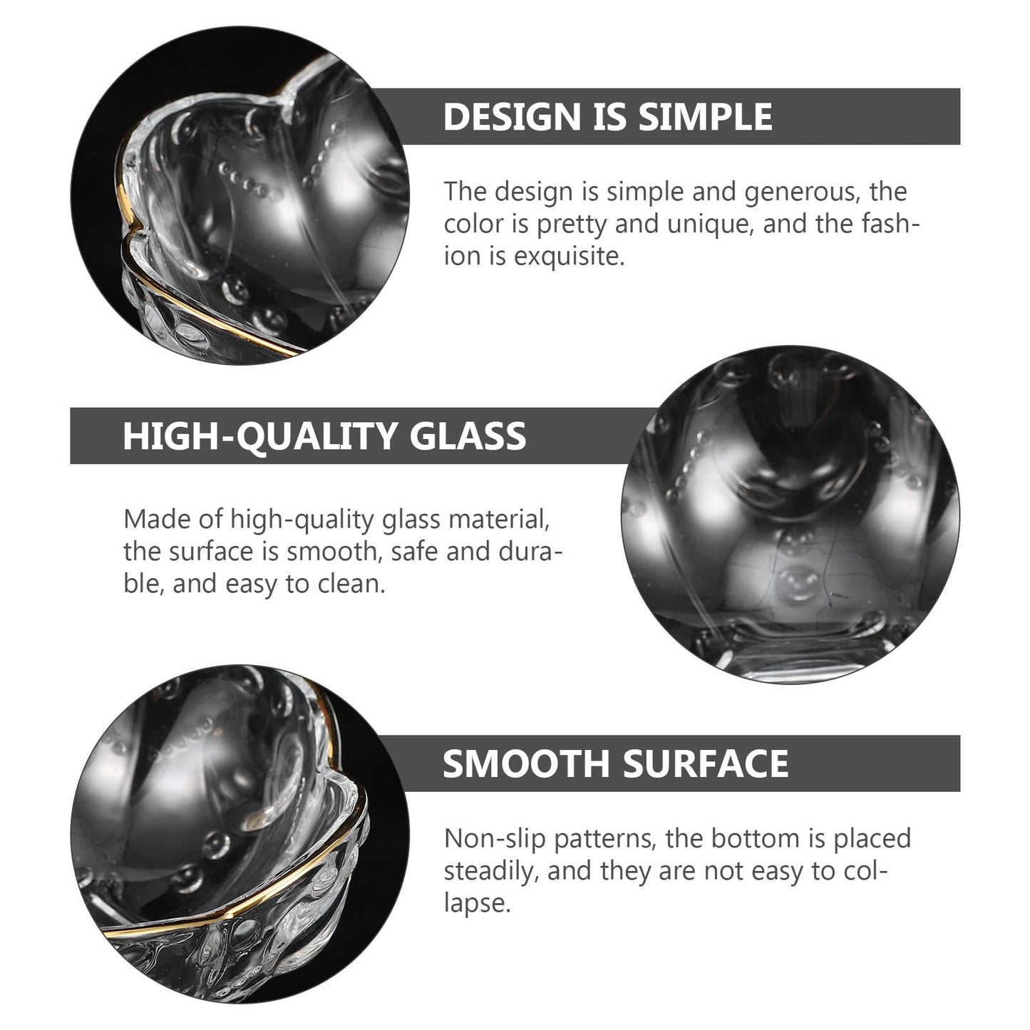 Toyvian Glass Salad Bowl with Gold Rim, 6inch Flower Shaped Decorative Serving Bowl for Dessert Fruit Popcorn and Snack Elegant Clear Glass Kitchen Tableware for Home Dining Parties