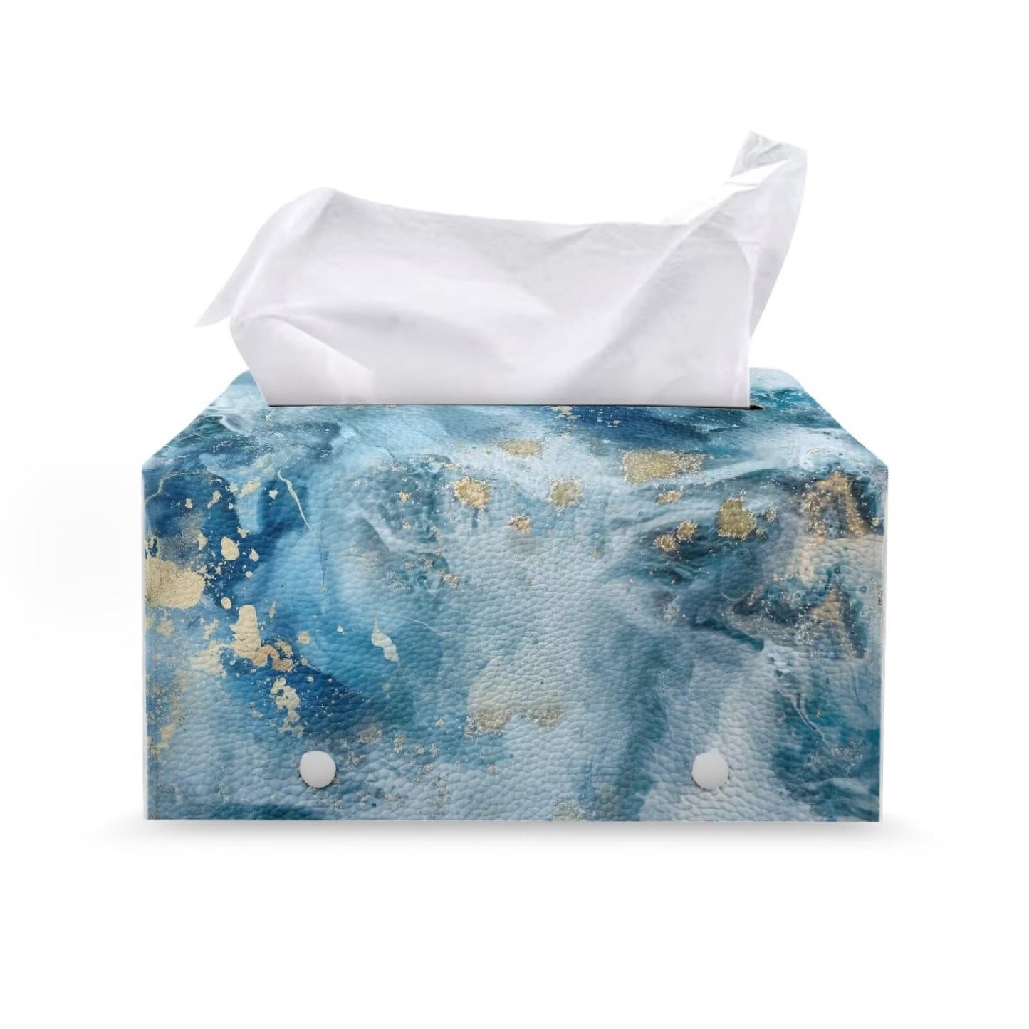 ZDCUSTOM Blue Marble Modern Rectangular Tissue Box Holder with Storage, PU Leather, Waterproof, Easy to Clean and Refill