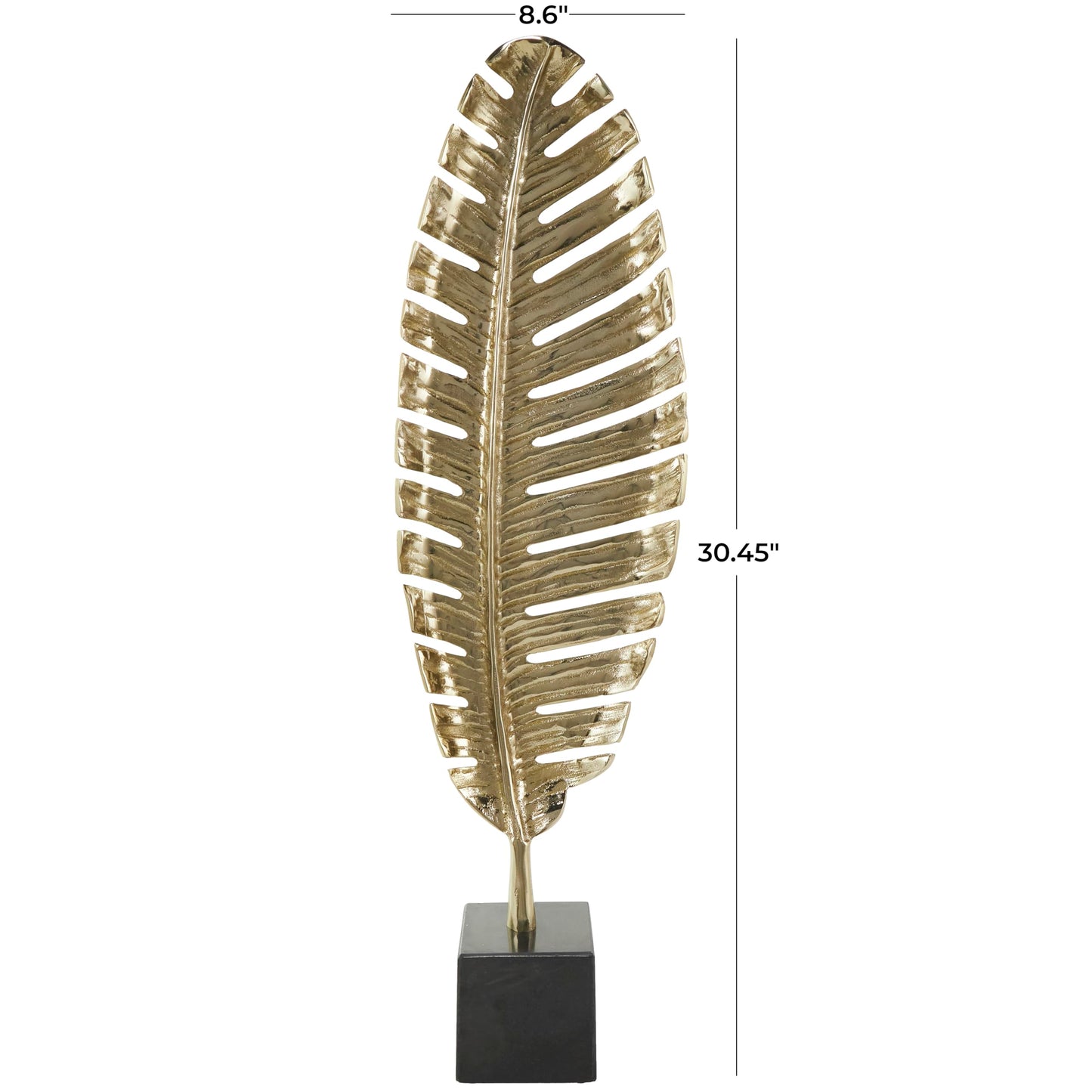 CosmoLiving by Cosmopolitan Aluminum Metal Leaf Decorative Sculpture Standing Single Home Decor Statue with Black Marble Base, Accent Figurine 9" x 4" x 30", Gold