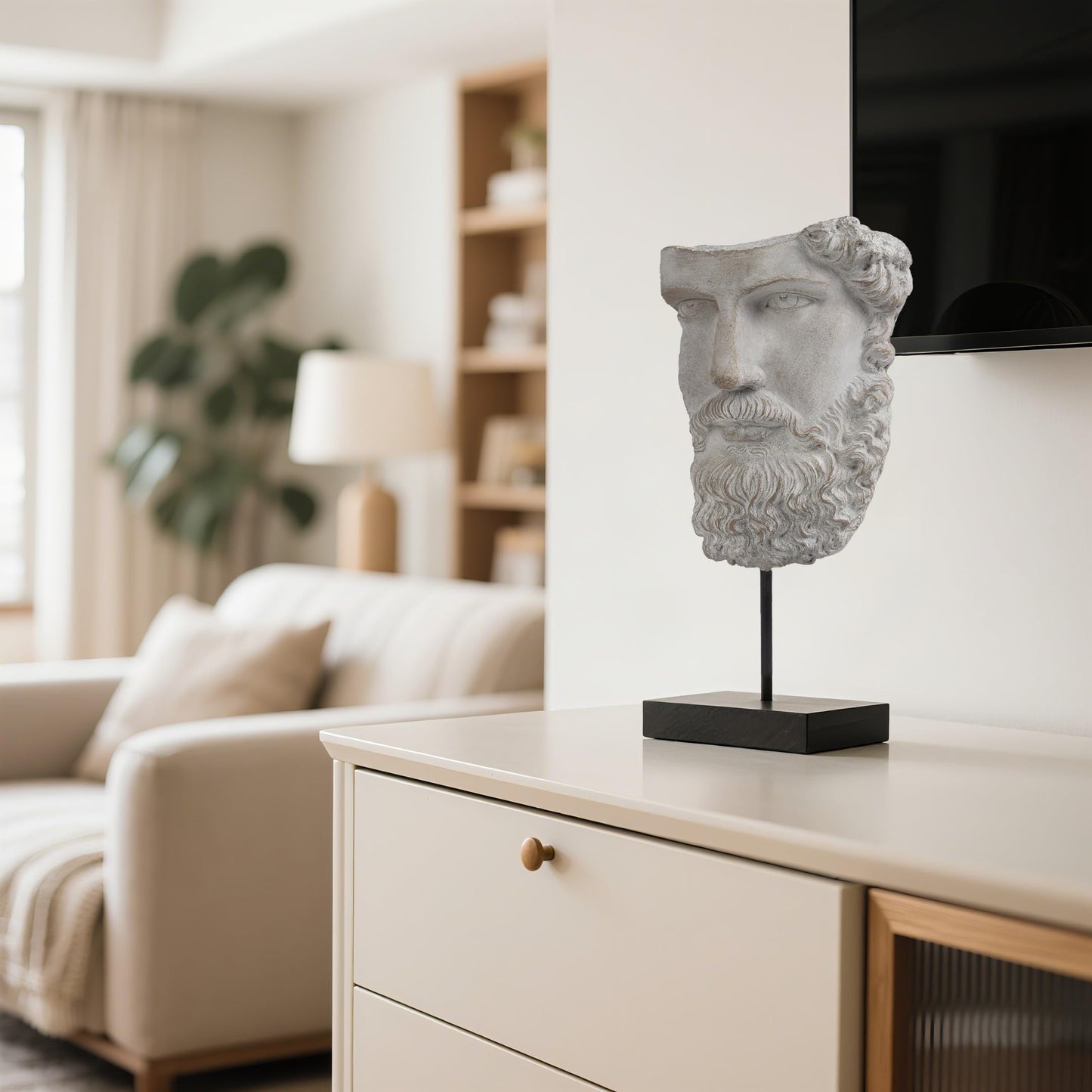 Greek Statue Sculptures Home Decor - Resin Bust Statue Zeus Statue on Metal Pole and Resin Base Greek God Statues for Living Room Shelf Office Table TV Stand Art Decor 8.25*4.5*16 Inch LC Lcdecohome