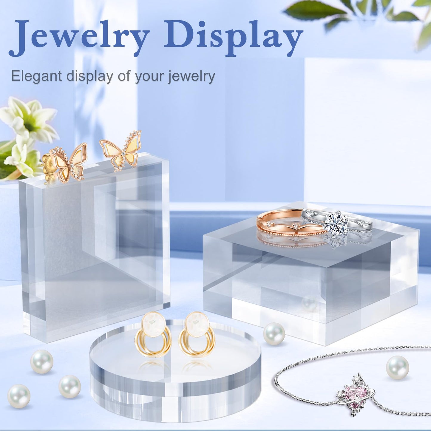 SAMYUCHO Acrylic Blocks 3 X 3 X 1 Inch 8 Pcs Acrylic Base Stand for Display Clear Block Square Riser Display Stands Pedestal Polished Cube for Jewelry trophy Props Collection Ring