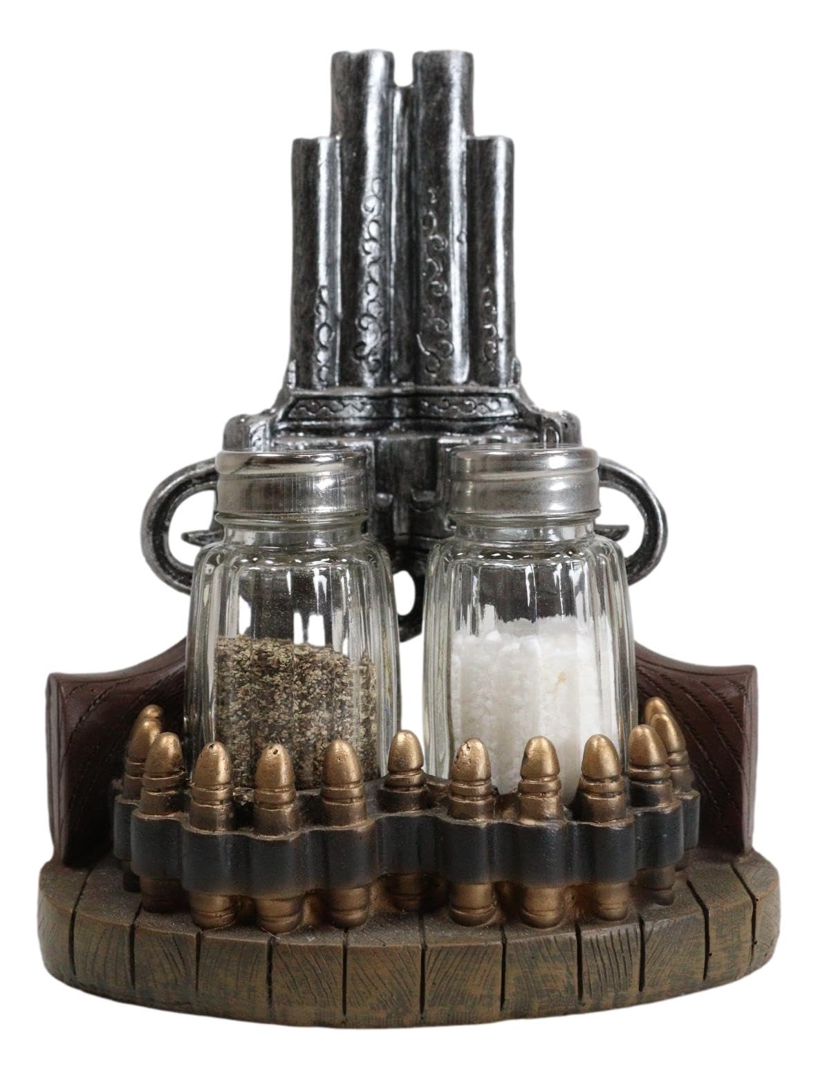 Ebros Rustic Western Wild Wild West Revolver Six Shooter Pistol With Bullet Rounds Decorative Salt And Pepper Shakers Set Figurine Holder With Glass Shakers Cowboy Cowgirl Kitchen Bar Dining Accent