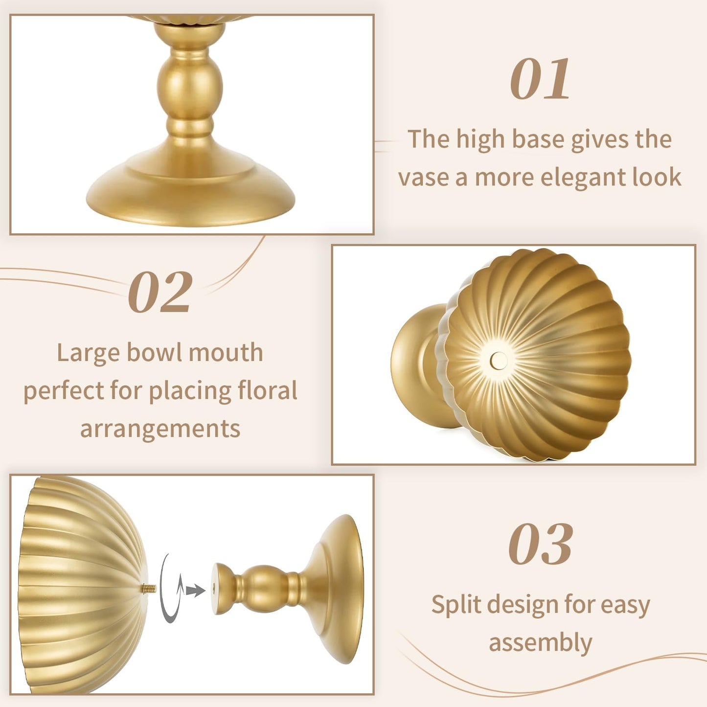 Sziqiqi Urn Vase for Wedding Centrepiece: 7.9in Gold Compote Bowl Vase Table Decorations - Floral Arrangement Pots Set of 10 - Metal Decorative Vases for Party Reception Dinner Table