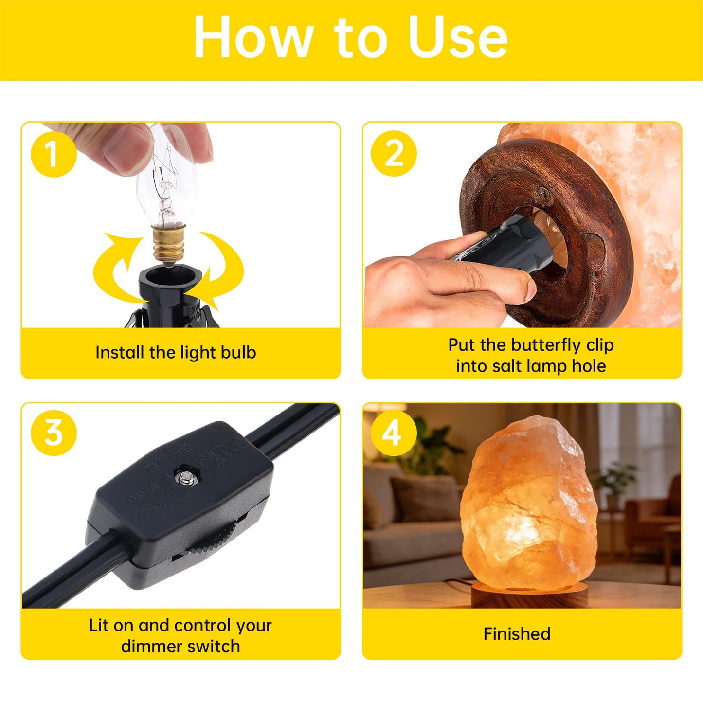 RTNLIT Salt Lamp Cord Replacement with Rotary Switch Plug, Clip-in Lamp Cord for Salt Lamps, Christmas Village Accessories, Blow Mold Light Kit, E12 Light Bulb Socket (Black, 4.9 feet)