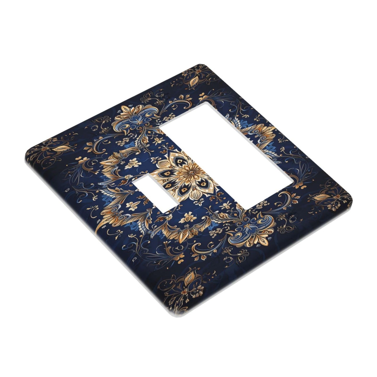 Lqzazyr Outlet Covers Royal Blue Gold Mandala Baroque 1 Toggle 1 Rocker Combo Light Switch Cover Plate Electrical Wall Plate Electrical Switch Plates For Living Room Cabin Decor